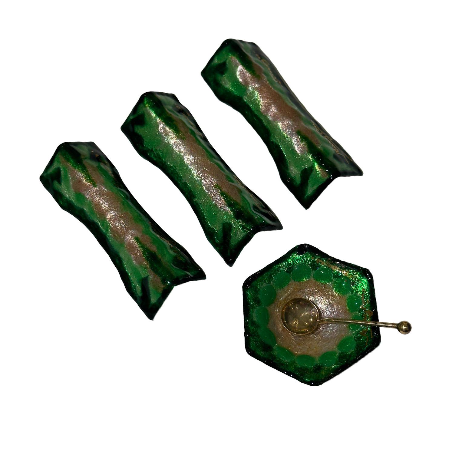 Rare vintage limoges enamel knife rest Set by Marylou 1950s French Art Deco For Sale 8