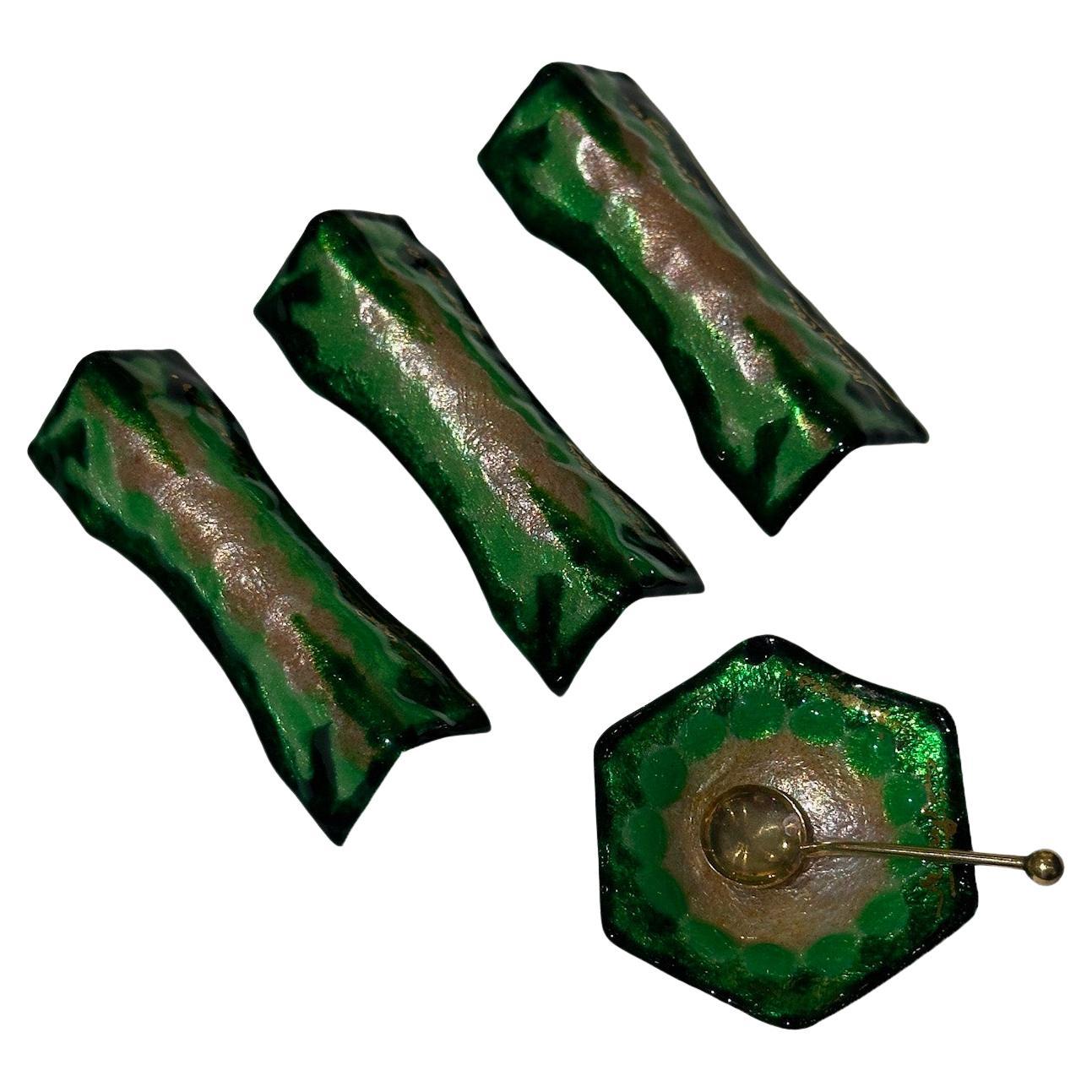 Rare vintage limoges enamel knife rest Set by Marylou 1950s French Art Deco For Sale