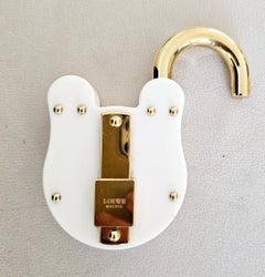Rare Vintage Loewe 2007 White Resin and Gold Padlock Bag Charm