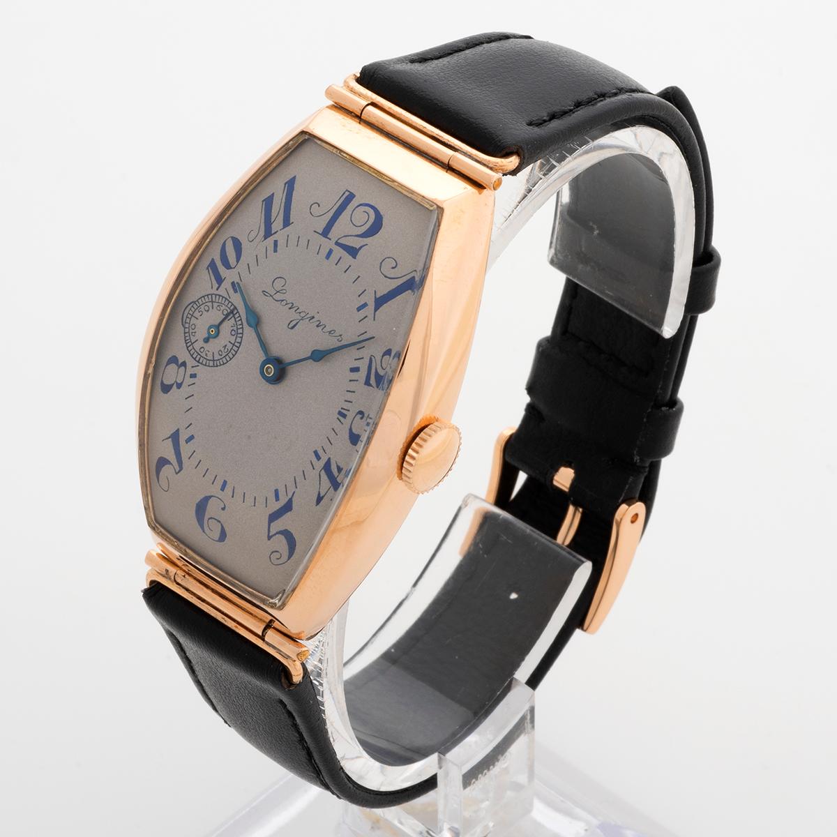 Longines Tonneau Wristwatch, Rose Gold Case by Schwob, Circa 1915. In Good Condition In Canterbury, England