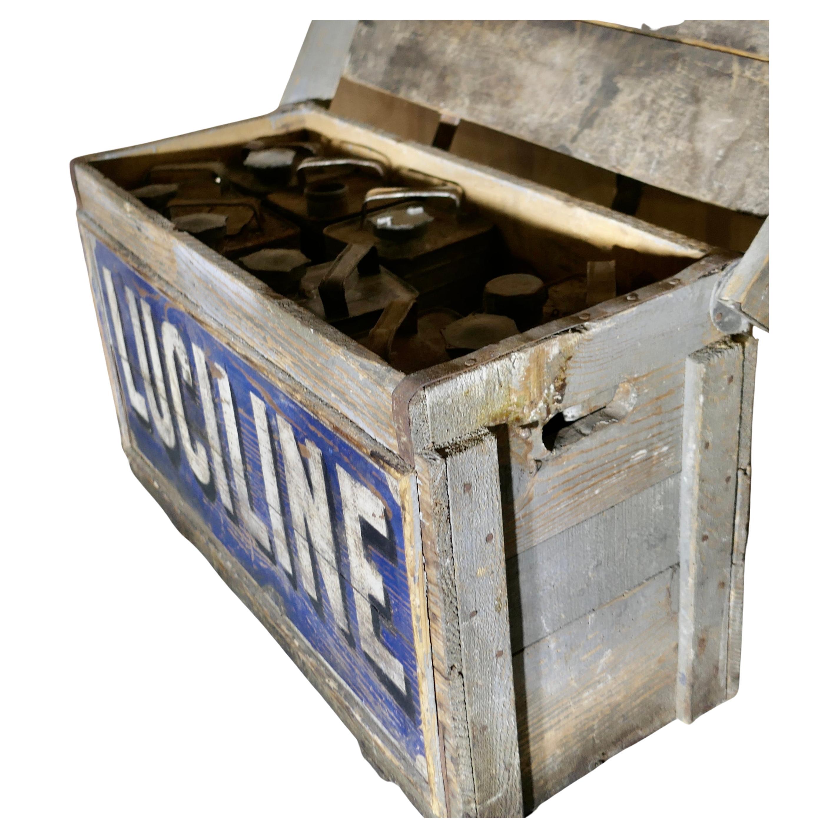 Rare Vintage Luciline Fuel Cans and Advertising Crate  Dating from the 1900s
