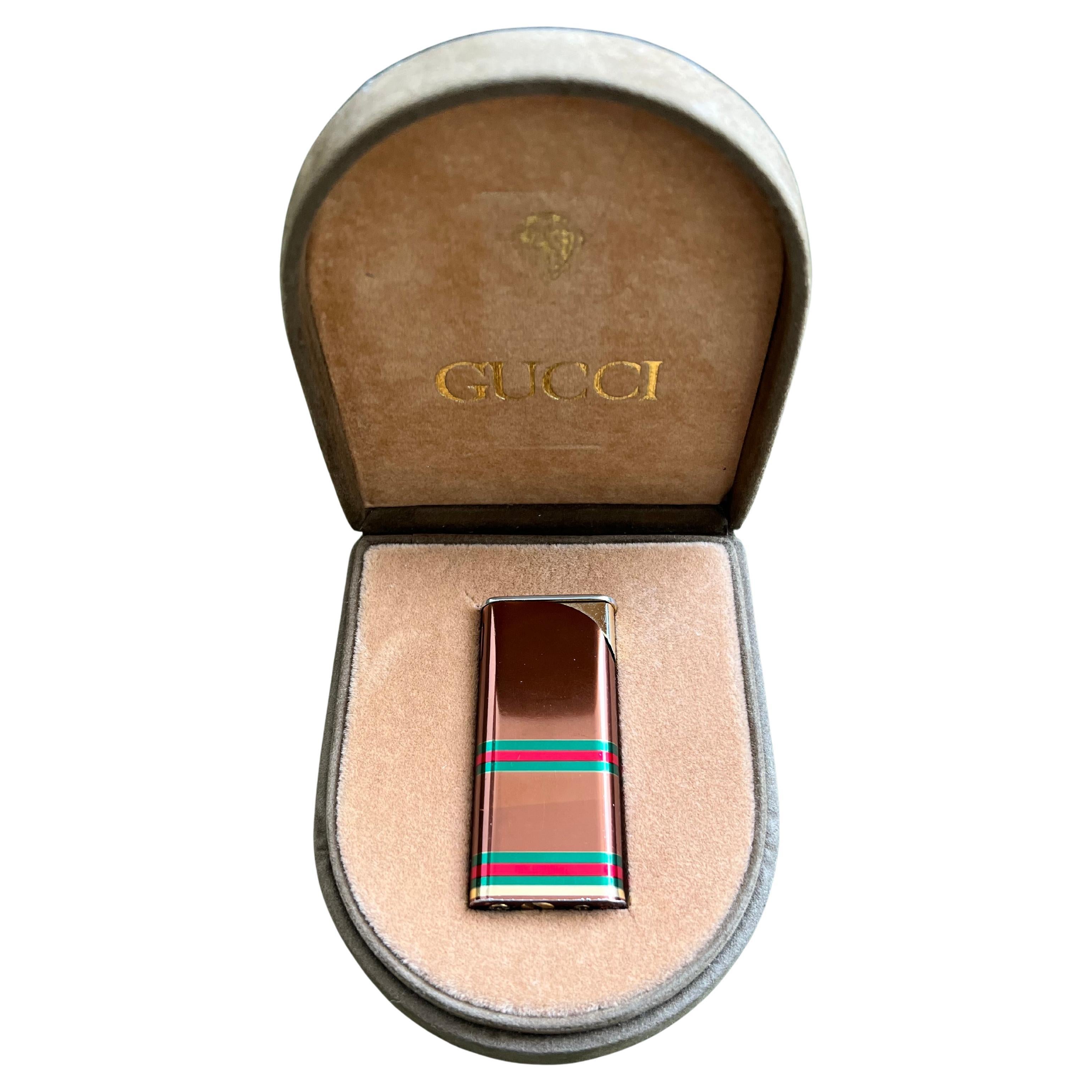 Rare Vintage Luxury Gucci lighter Florence Italia Circa 80 Original Suede Case