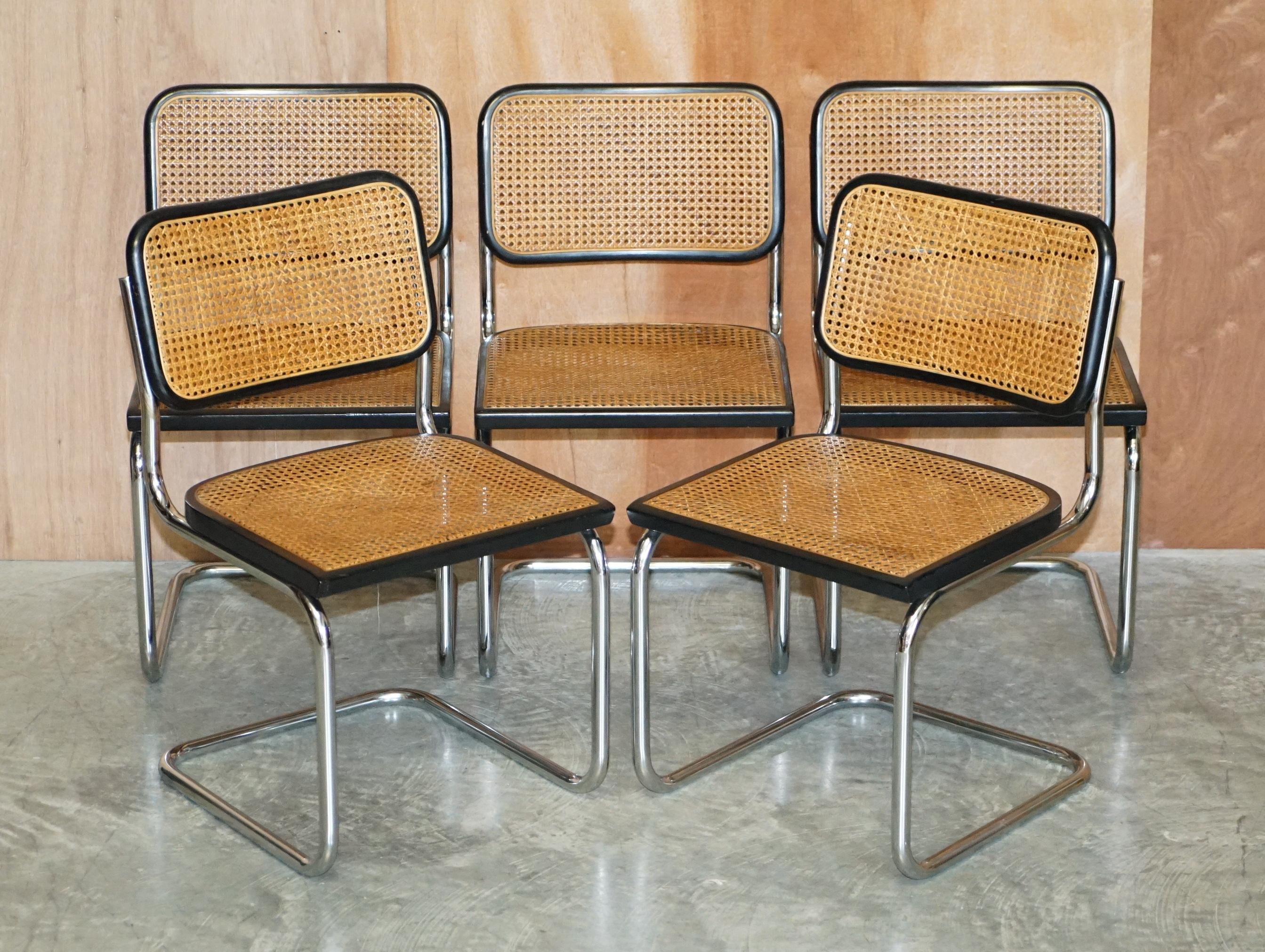 Hand-Crafted Rare Vintage Made in Italy Marcel Breuer Cesca Five Dining Chairs & Table Glass