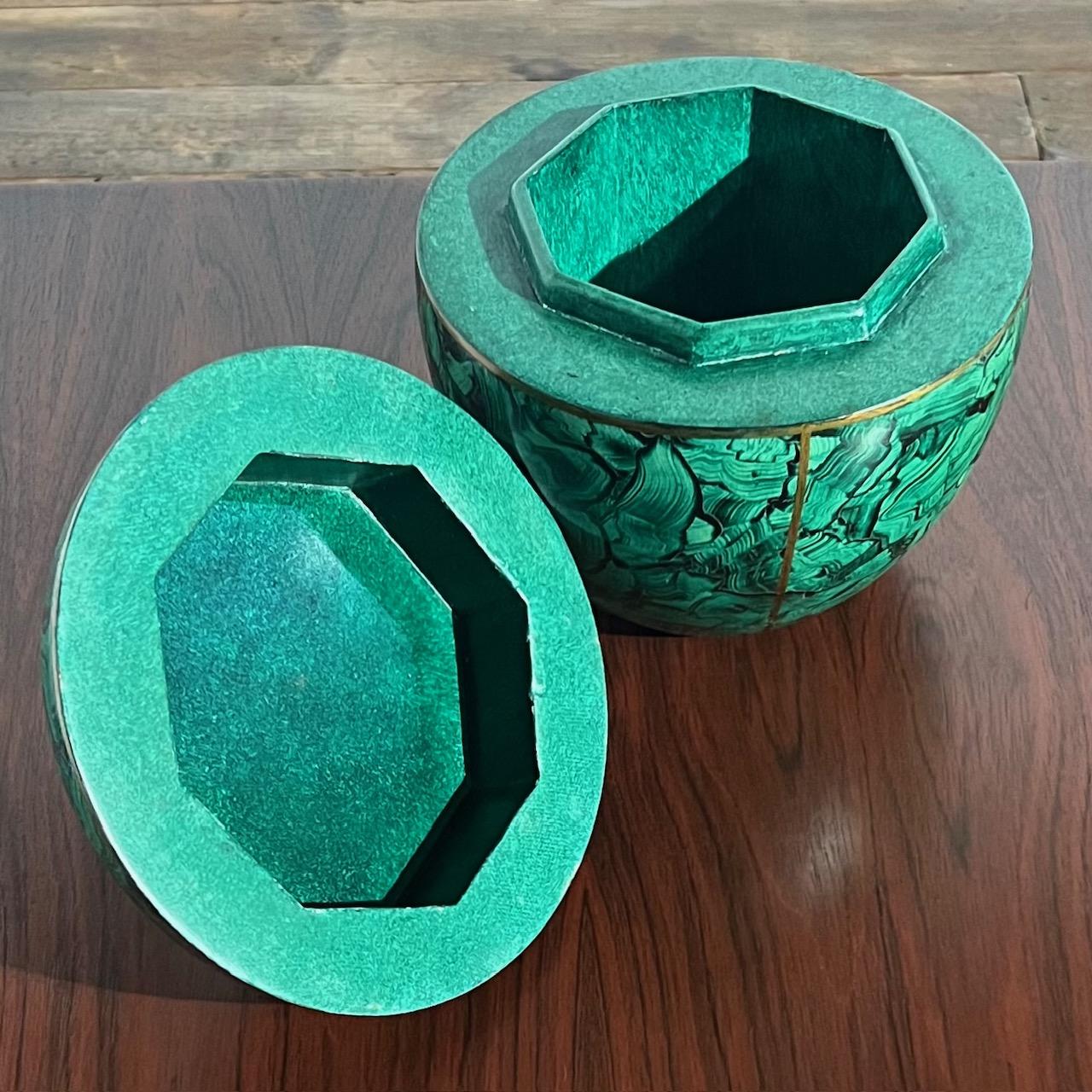 Late 20th Century Rare Vintage Maitland Smith Faux Malachite Treasure Box in the Form of an Apple For Sale