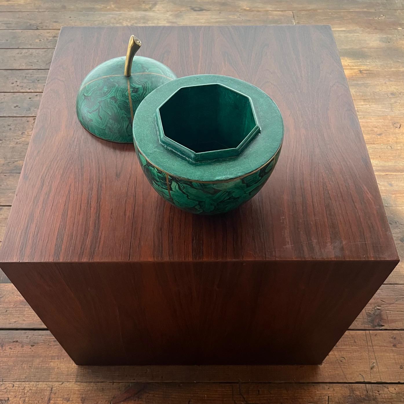 Rare Vintage Maitland Smith Faux Malachite Treasure Box in the Form of an Apple For Sale 1