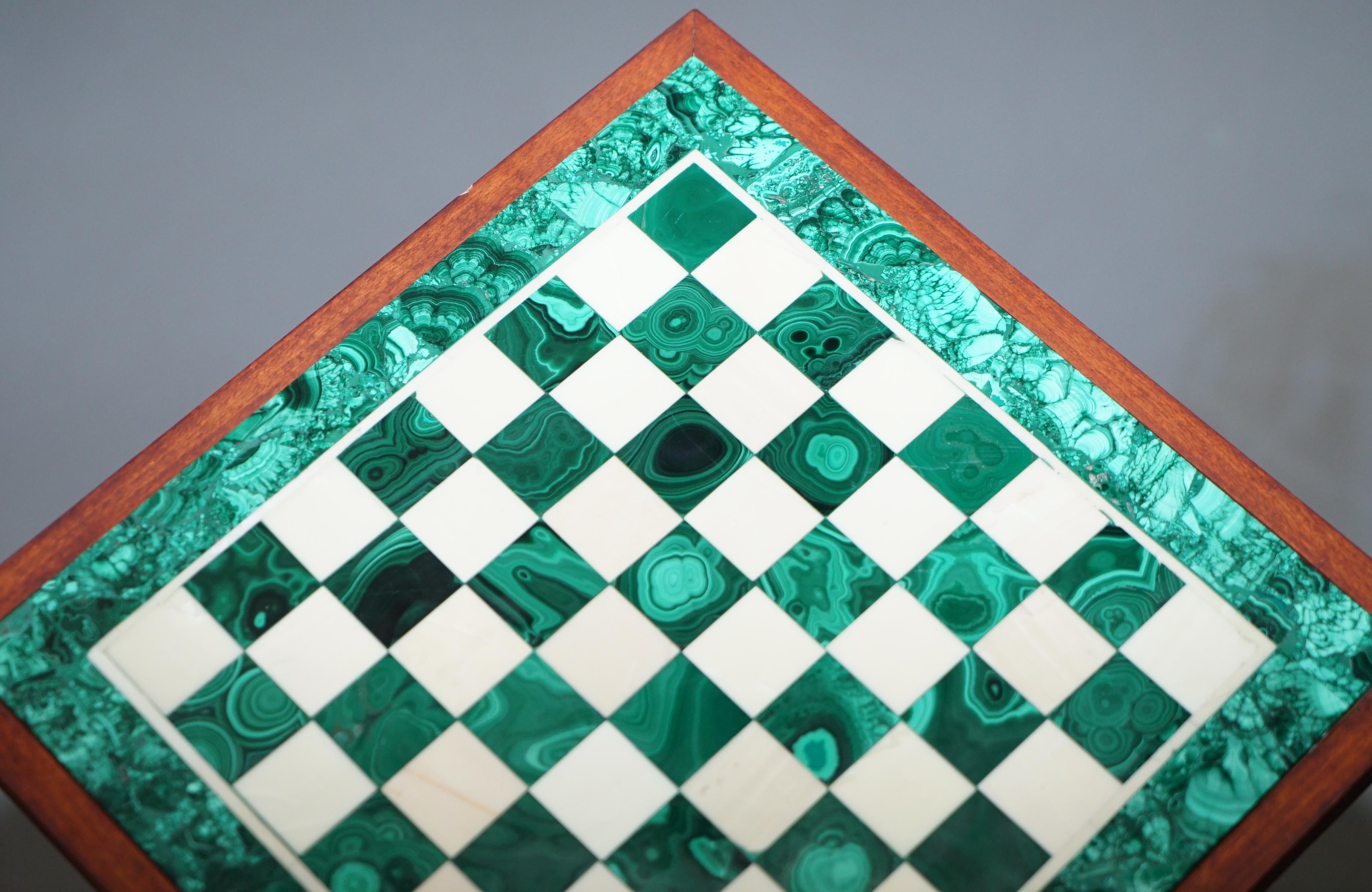 20th Century Rare Vintage Malachite Pedestal Chess Set After Alfredo Ravasco Storage Inside
