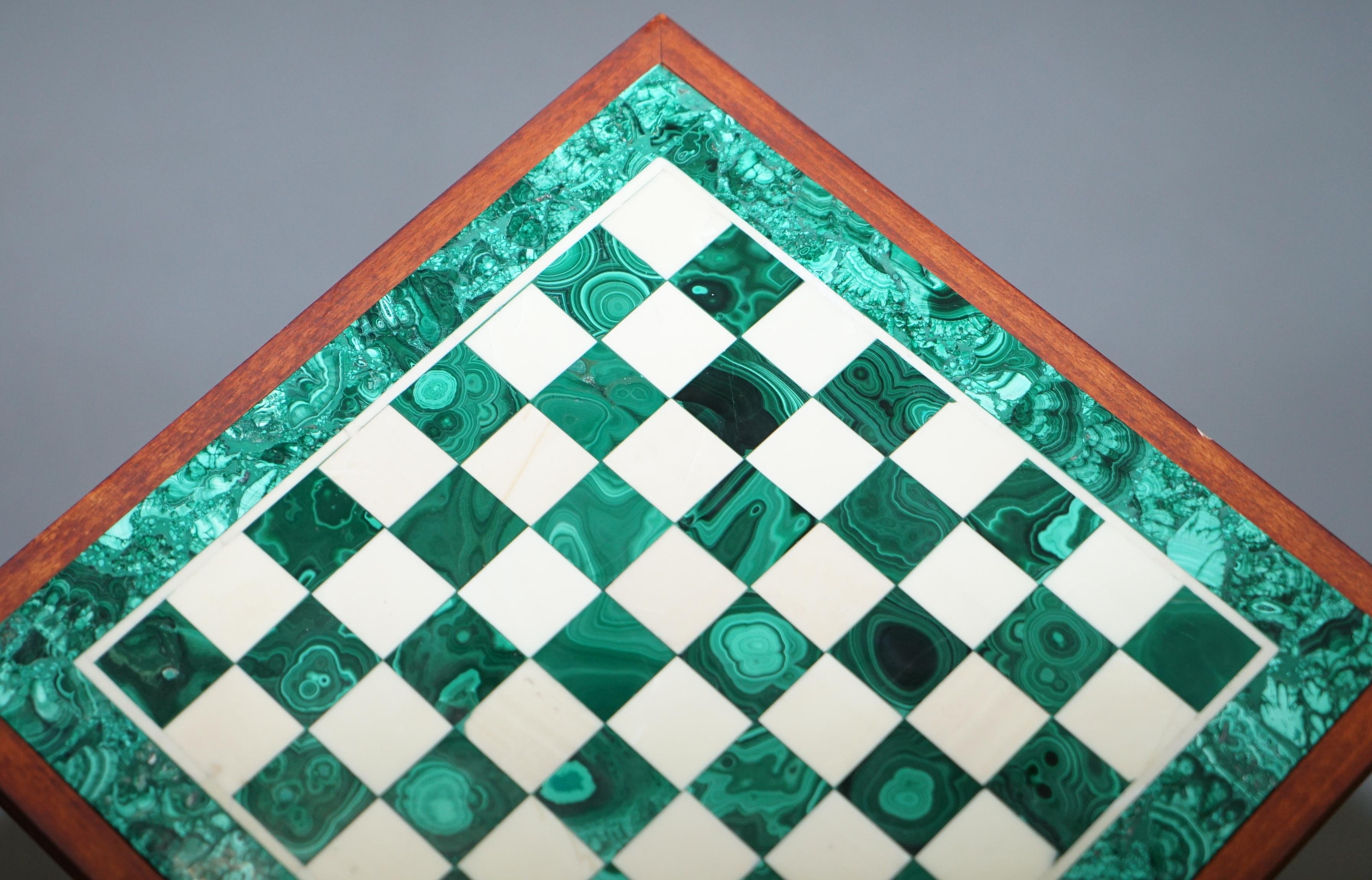 Rare Vintage Malachite Pedestal Chess Set After Alfredo Ravasco Storage Inside 2