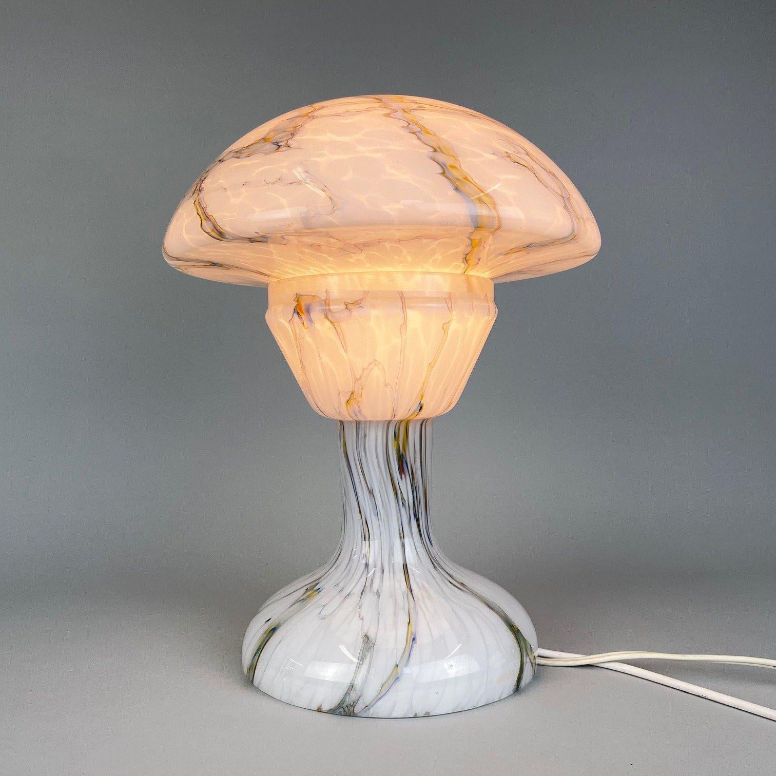 Mid-Century Modern Rare Vintage Marbled Glass, Mushroom Table Lamp, 1930's For Sale