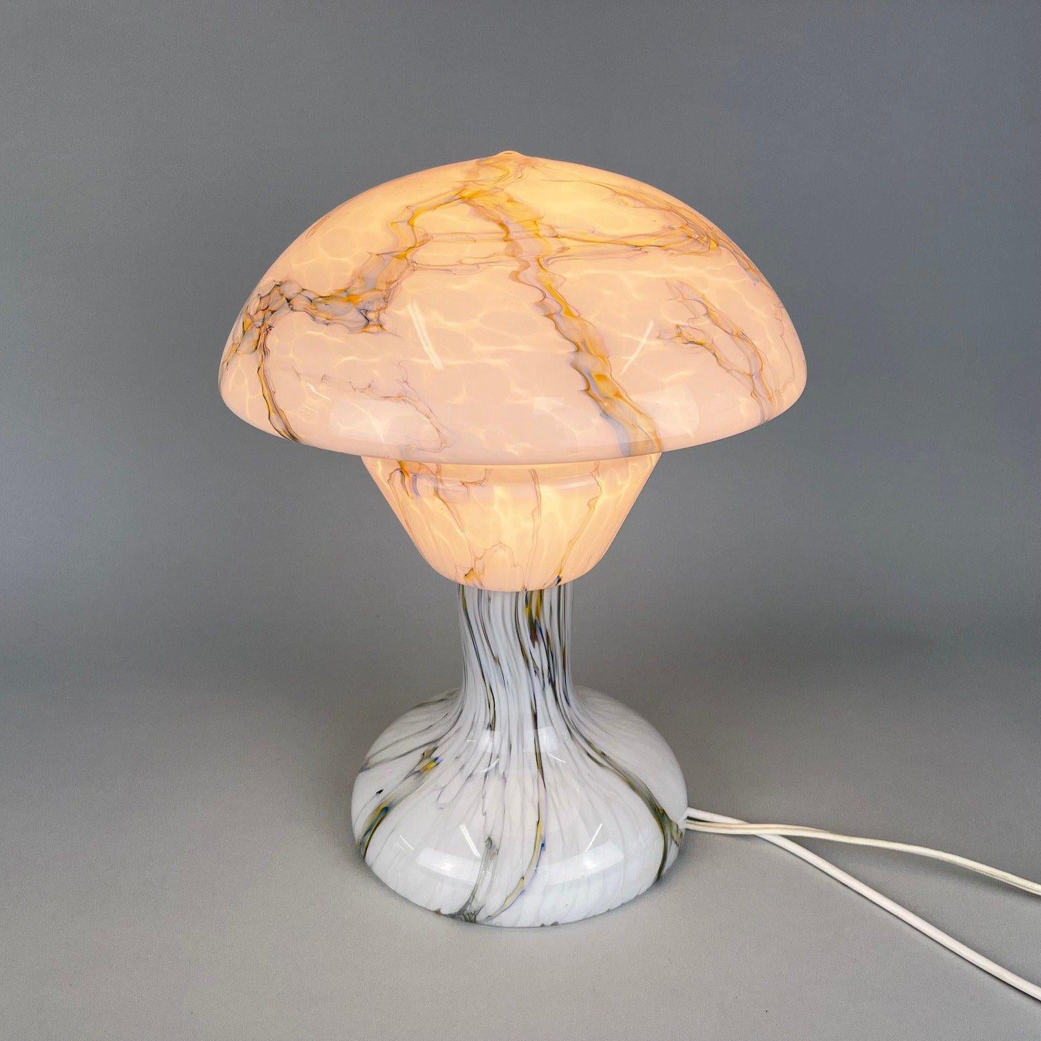 Rare Vintage Marbled Glass, Mushroom Table Lamp, 1930's In Good Condition For Sale In Praha, CZ