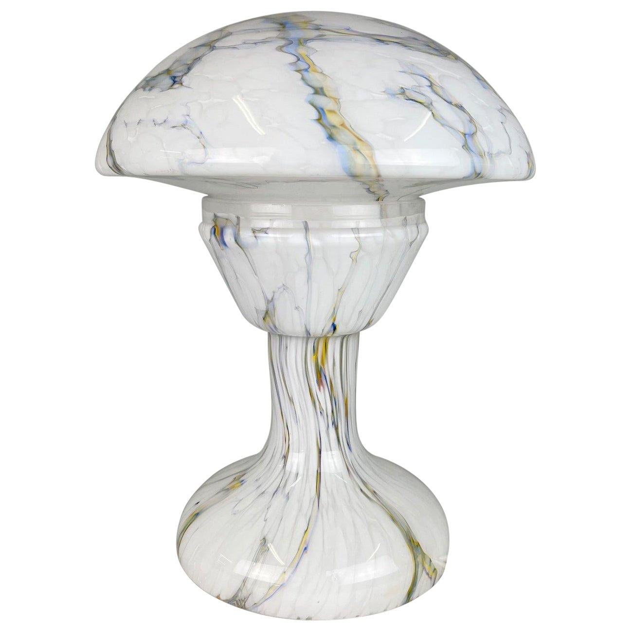 Rara lámpara de mesa vintage de cristal jaspeado y seta, años 30 en venta