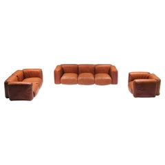 Rare vintage Marius & Marius cognac leather sofa by Mario Marenco for Arflex