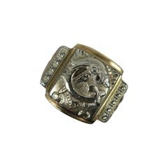 Rare bague sigillaire Masonique vintage en or 10 carats