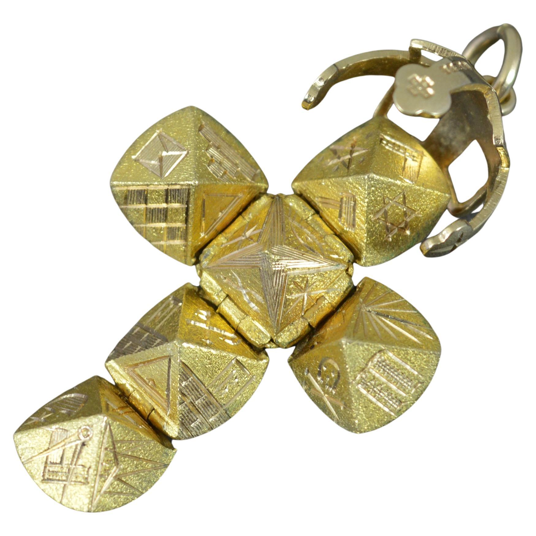 Rare bouton ou pendentif vintage Masons Masonic en forme de boule en or massif 9 carats