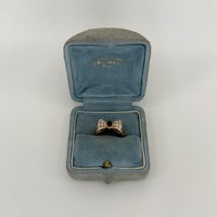 Rare Vintage Mauboussin Deep Red Ruby & Diamond 18k Yellow Gold Bow Ribbon Ring