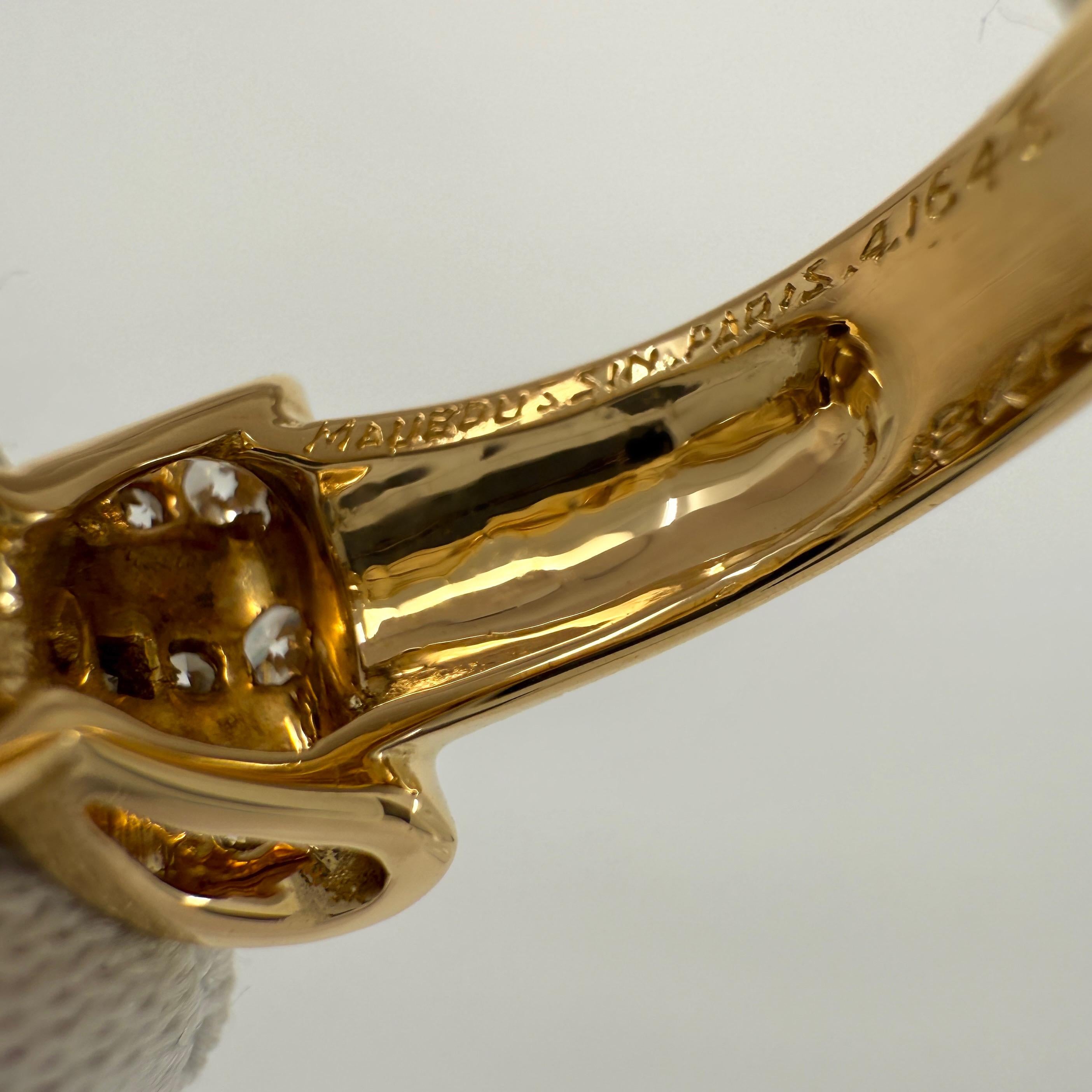 Rare Vintage Mauboussin Deep Red Ruby & Diamond 18k Yellow Gold Bow Ribbon Ring For Sale 1