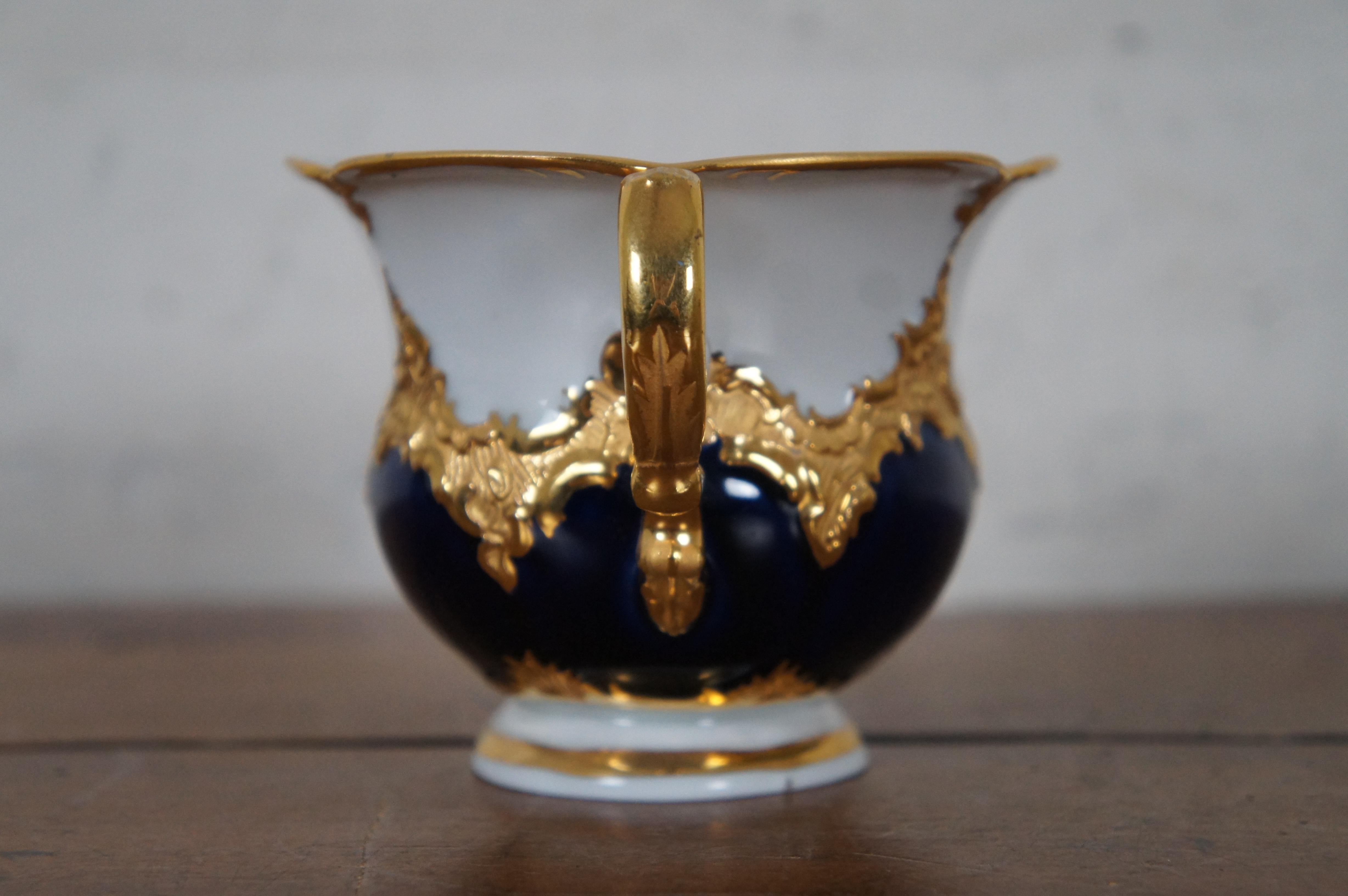 Rare Vintage Meissen Mocha B-Form Porcelain Teacup & Saucer Cobalt Blue & Gold 3