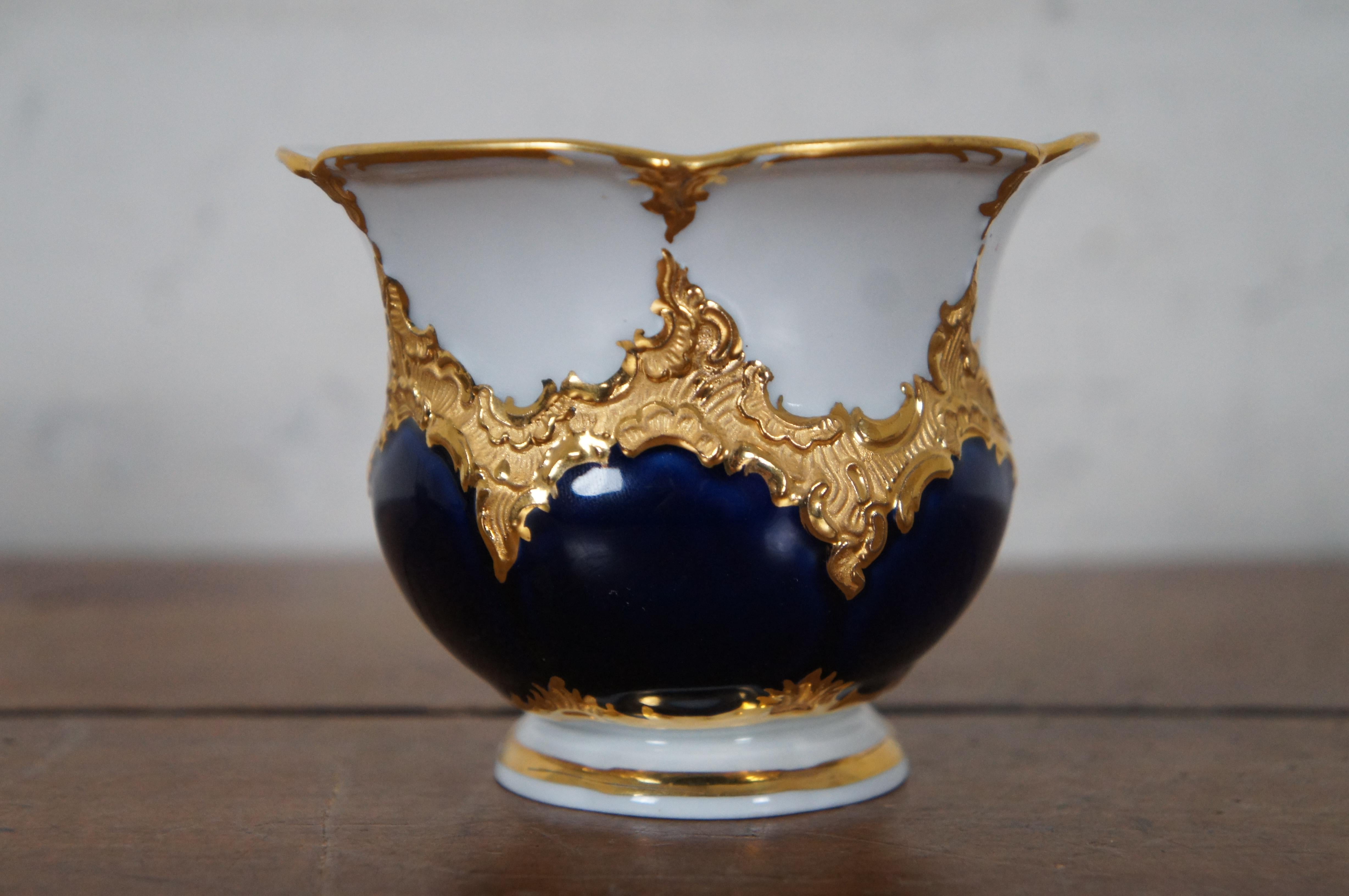 Rare Vintage Meissen Mocha B-Form Porcelain Teacup & Saucer Cobalt Blue & Gold 4