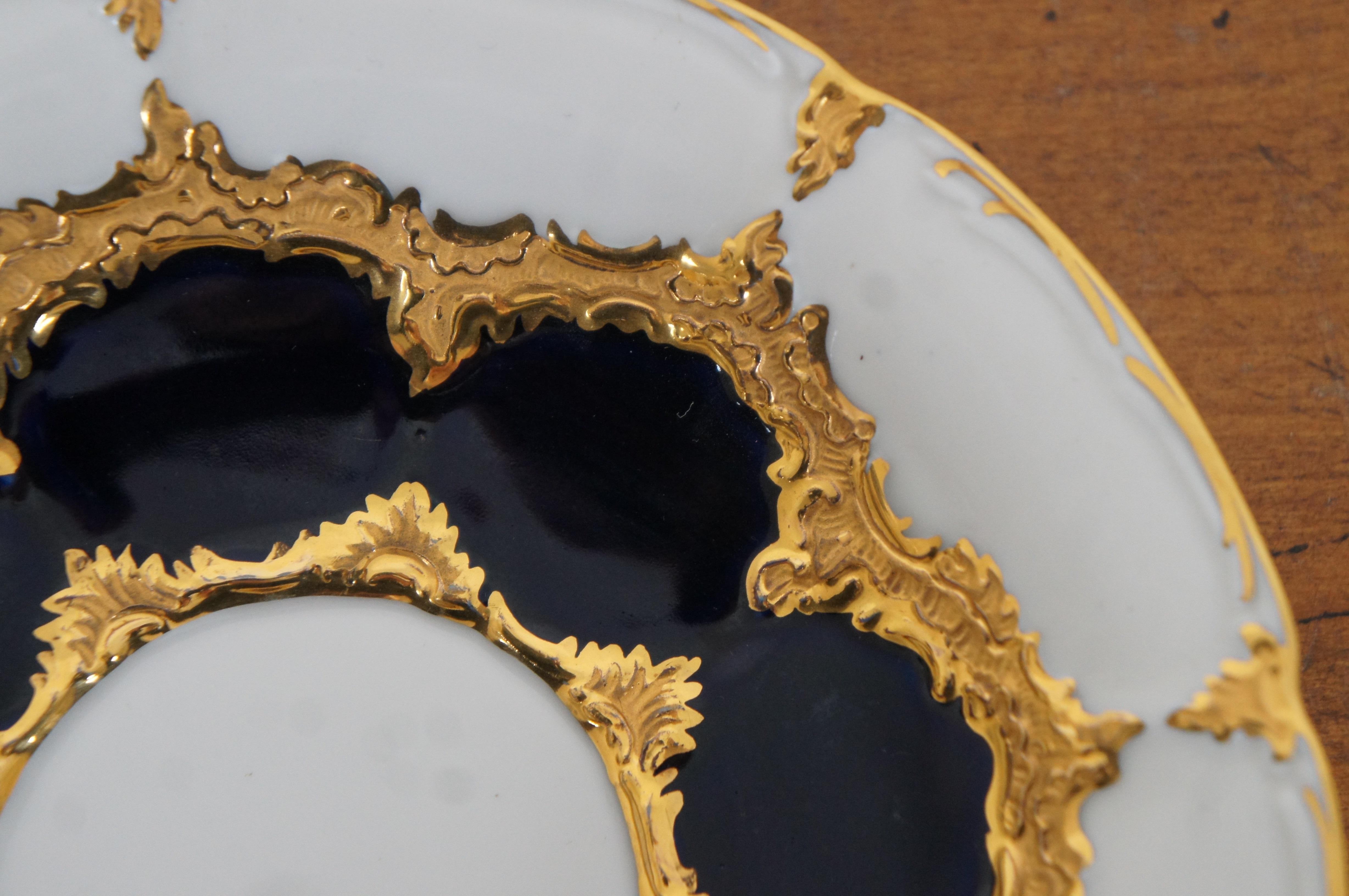 Victorian Rare Vintage Meissen Mocha B-Form Porcelain Teacup & Saucer Cobalt Blue & Gold