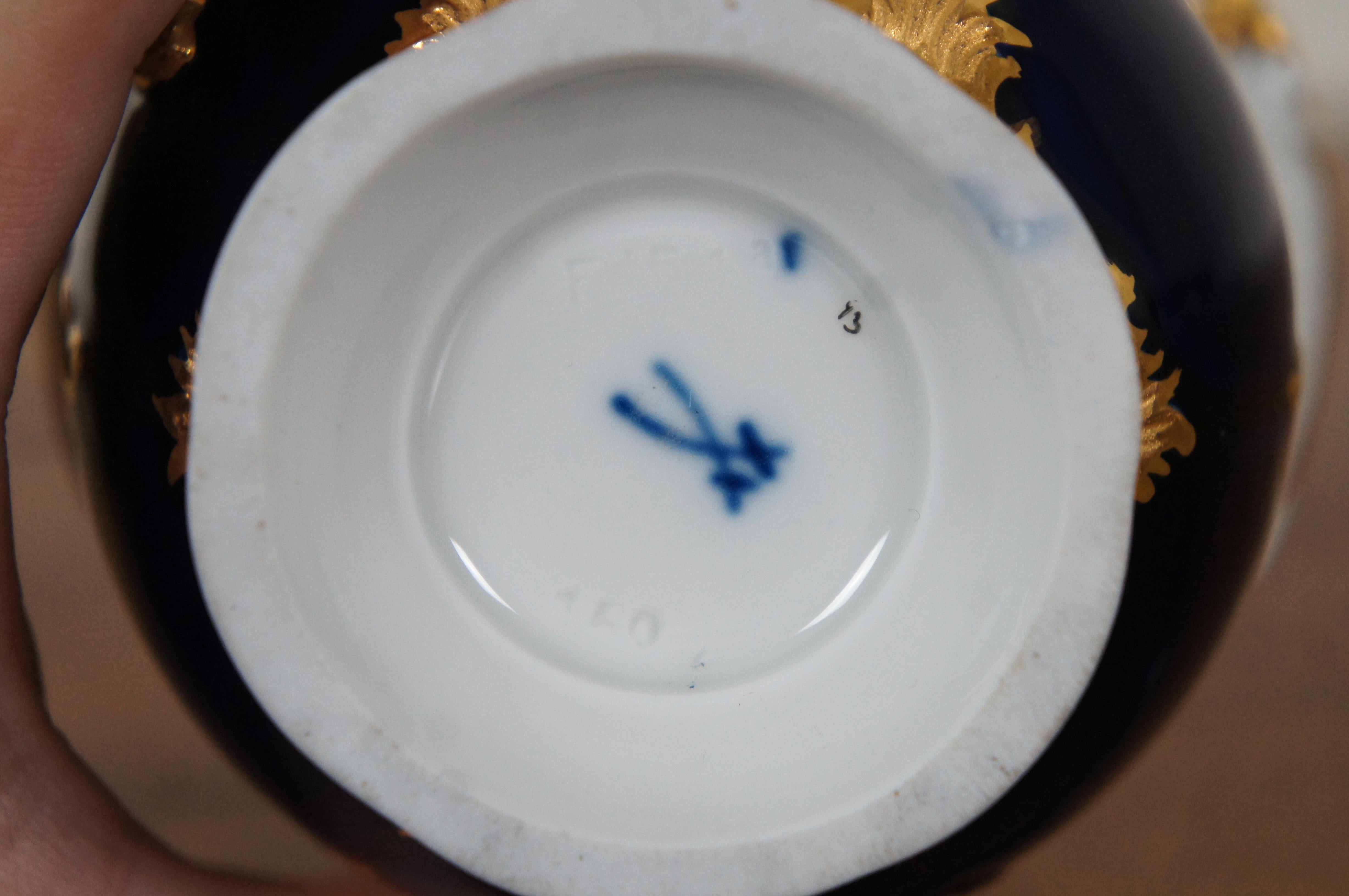 Rare Vintage Meissen Mocha B-Form Porcelain Teacup & Saucer Cobalt Blue & Gold 1
