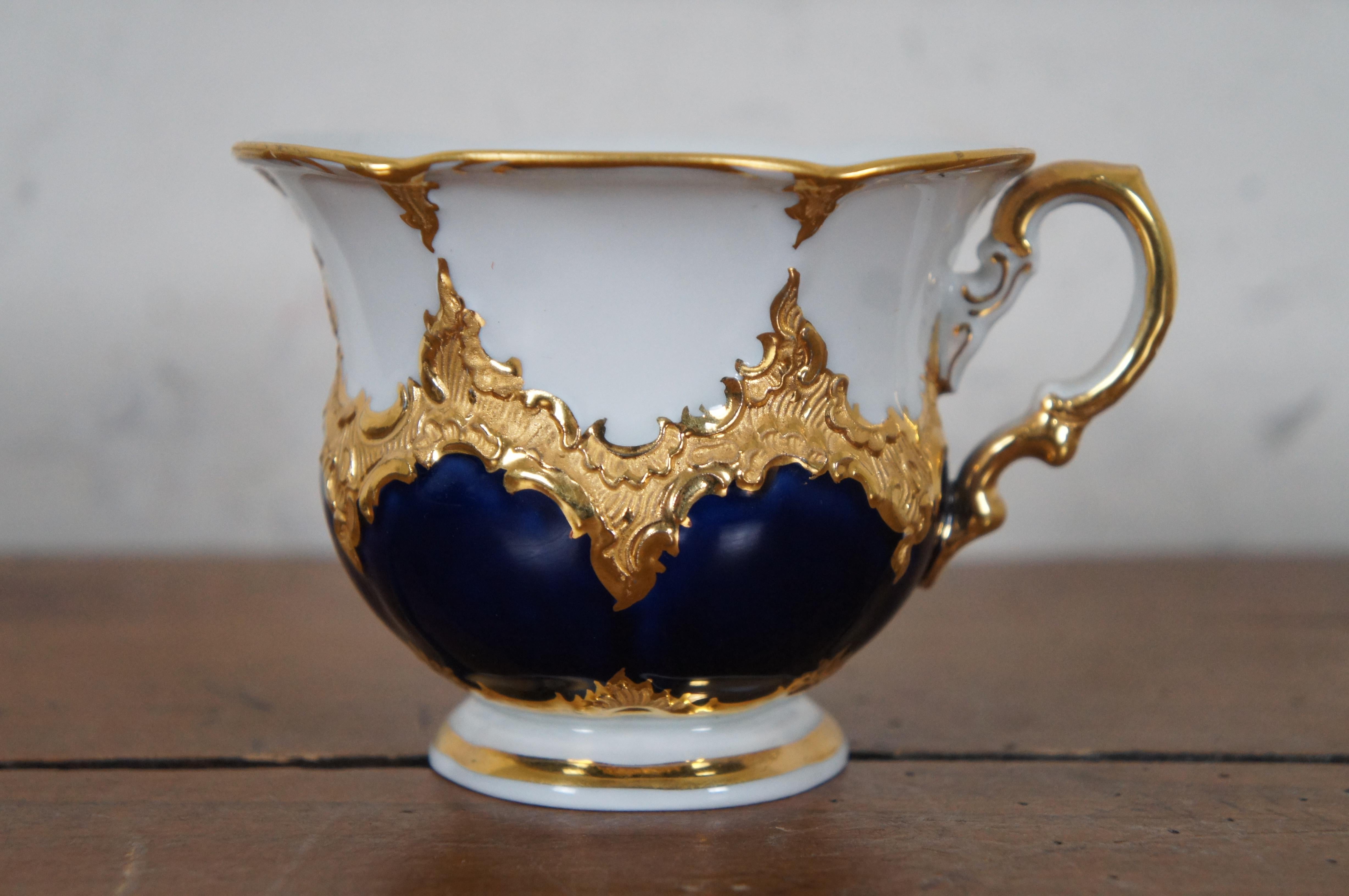 Rare Vintage Meissen Mocha B-Form Porcelain Teacup & Saucer Cobalt Blue & Gold 2