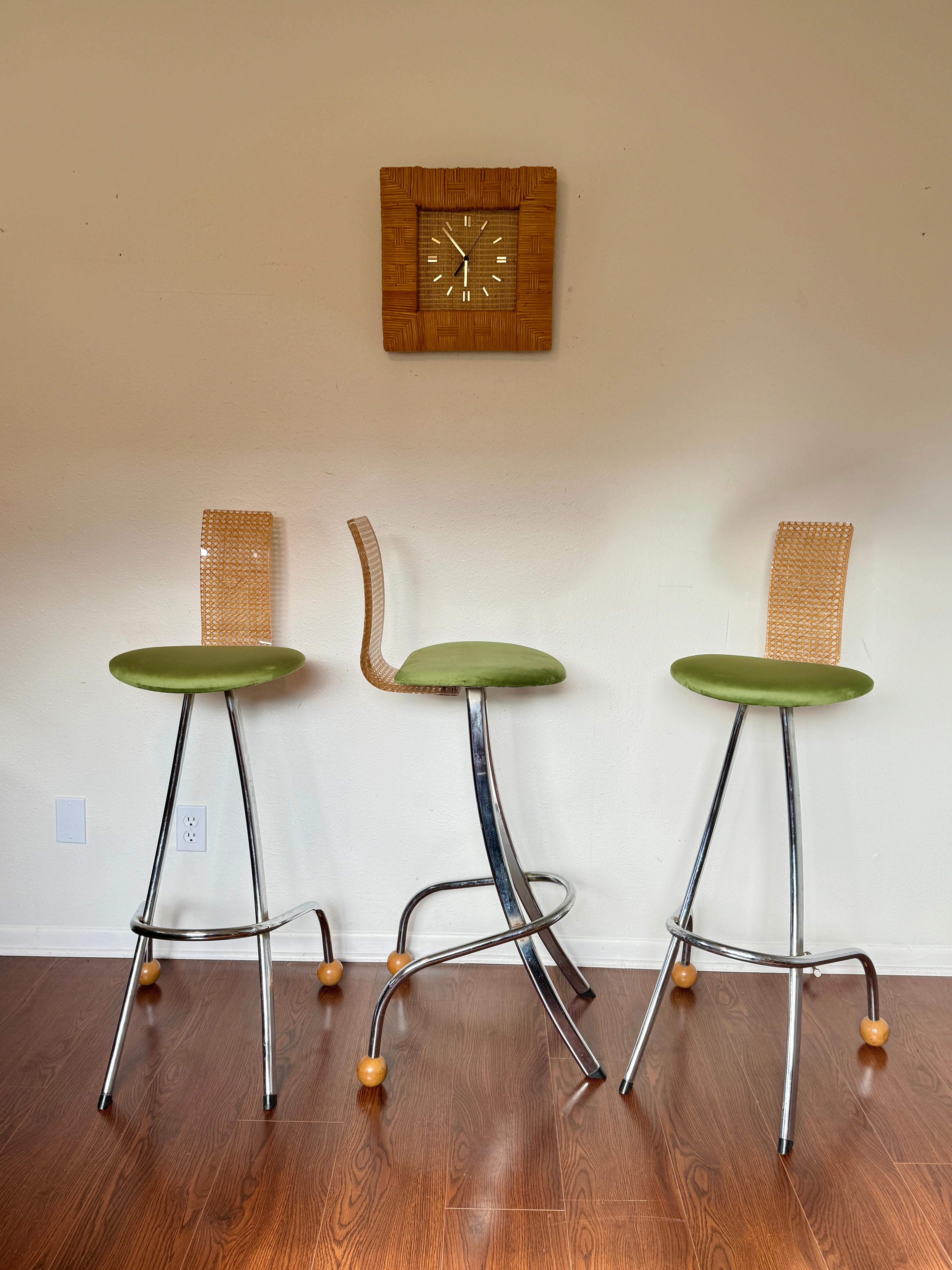Rare vintage Memphis style French bar stools by Miriam, circa 1990s For Sale 4
