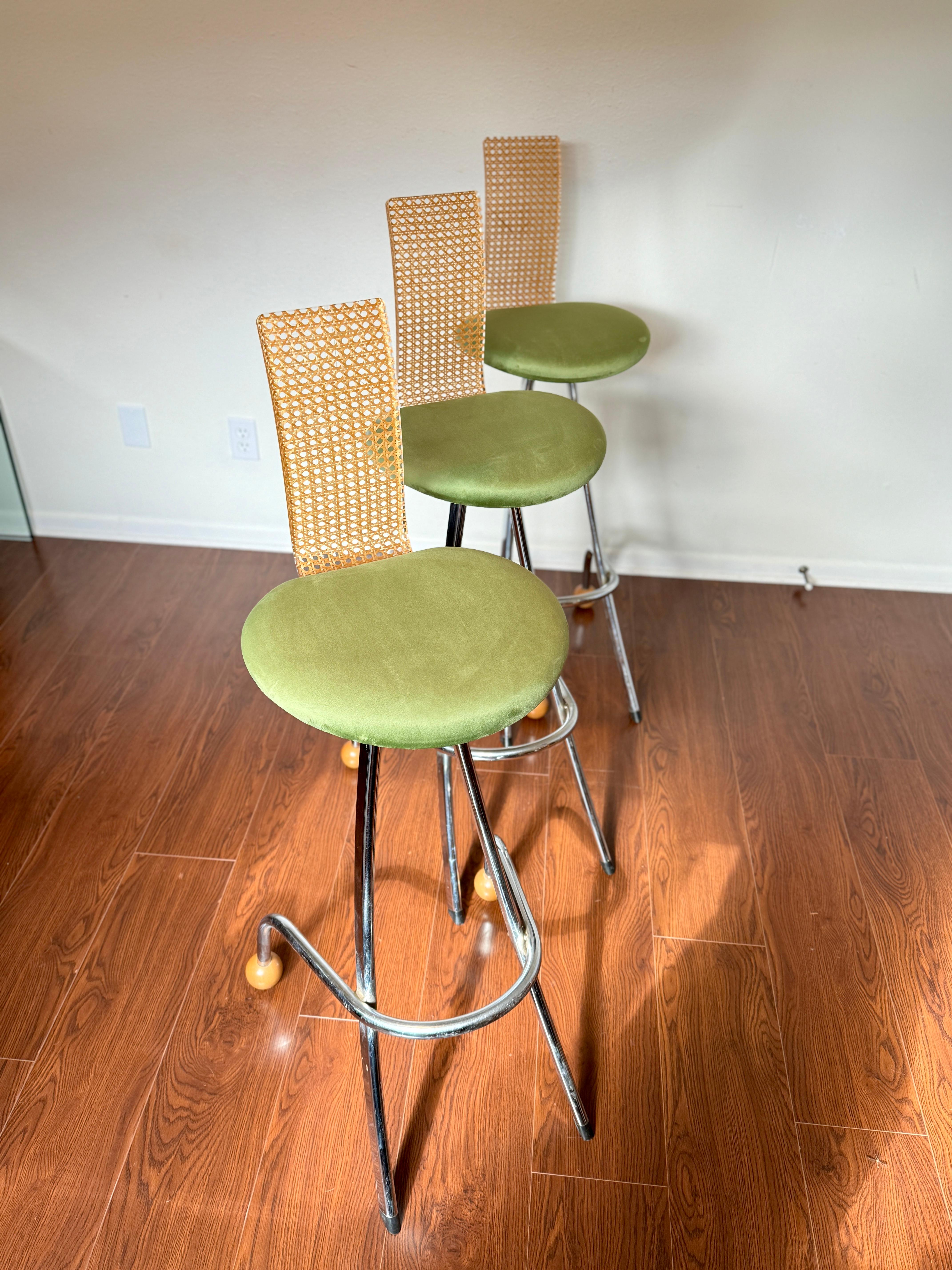 Rare vintage Memphis style French bar stools by Miriam, circa 1990s For Sale 6