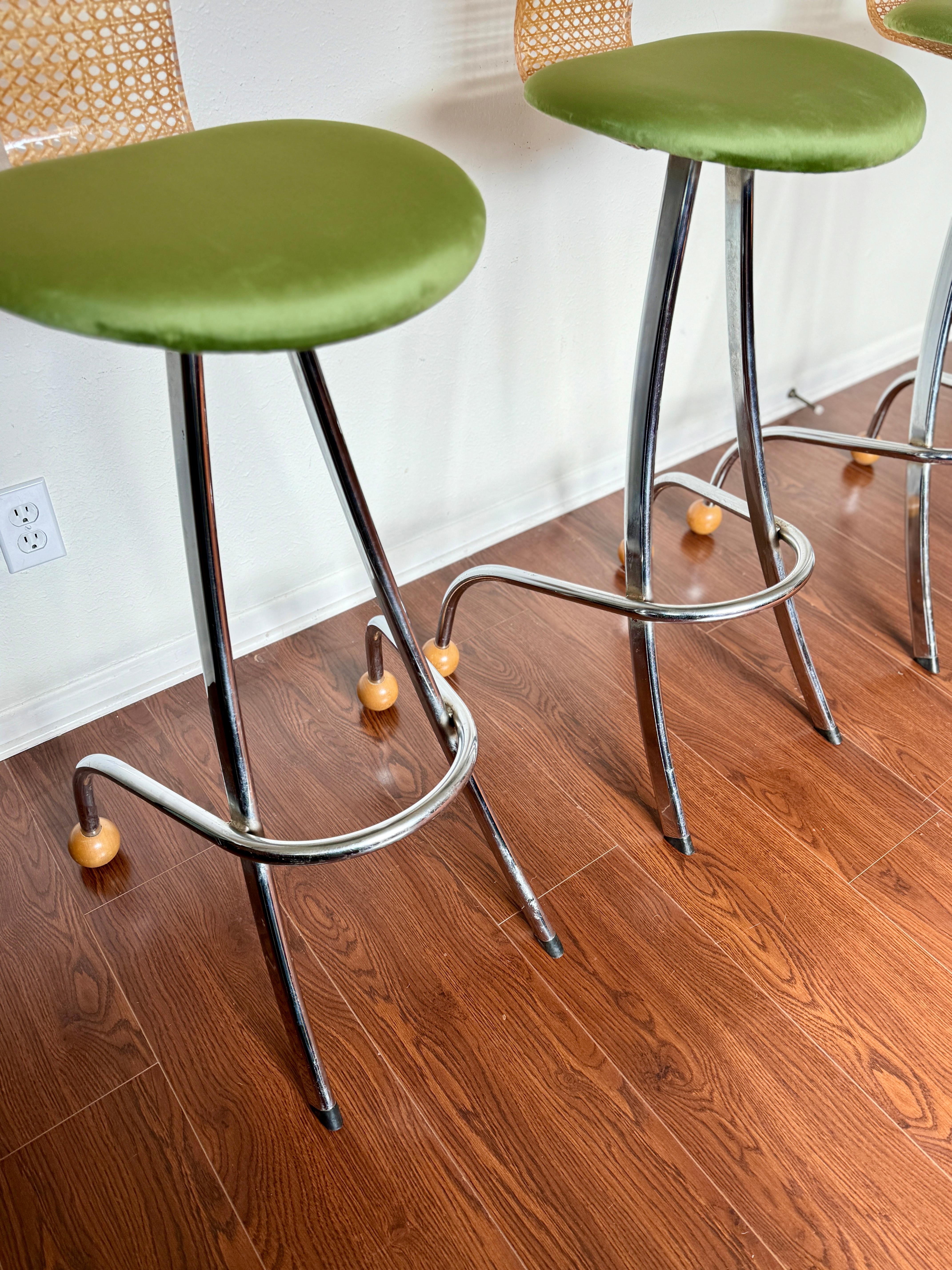 Rare vintage Memphis style French bar stools by Miriam, circa 1990s For Sale 12