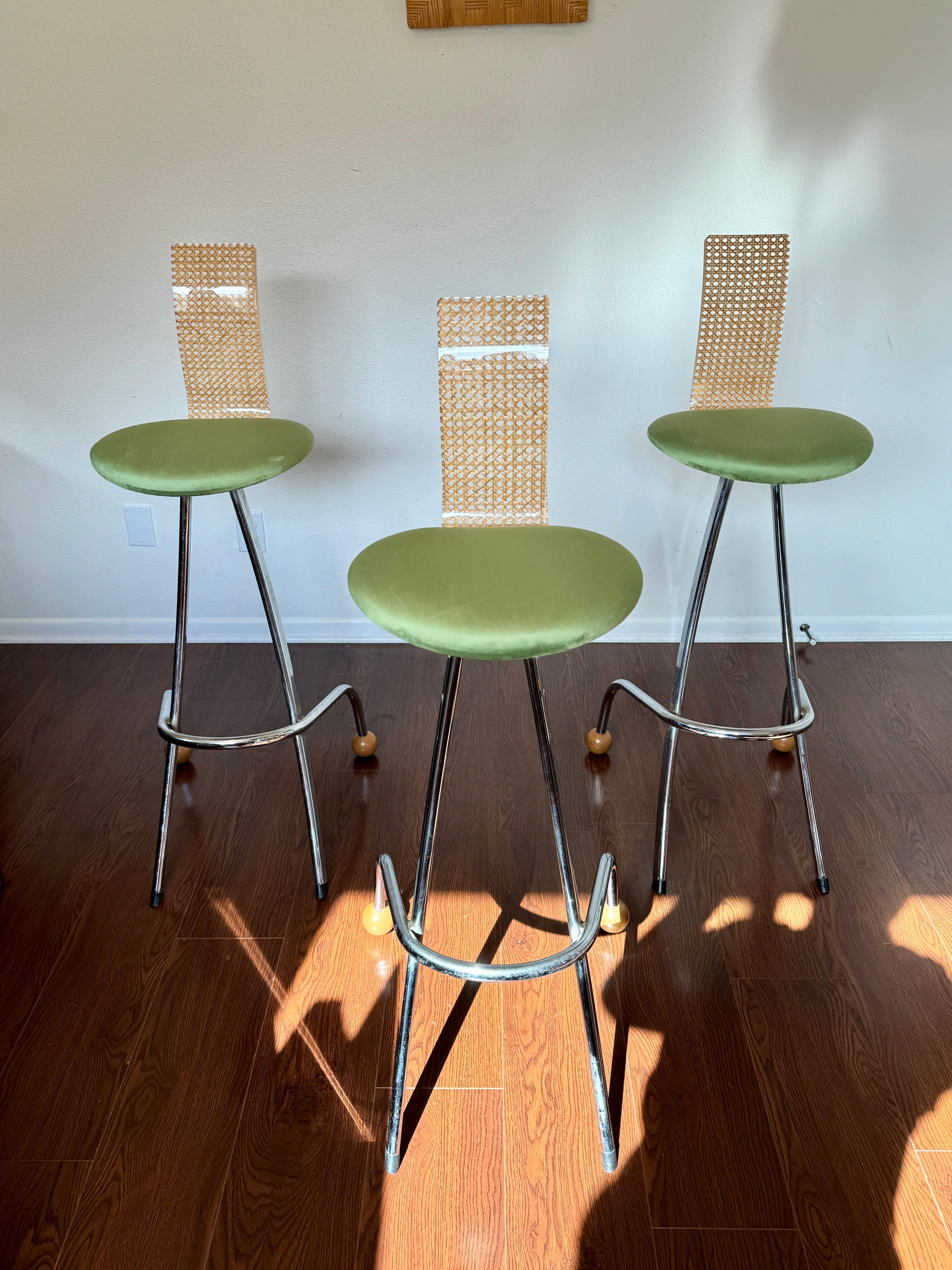 Late 20th Century Rare vintage Memphis style French bar stools by Miriam, circa 1990s For Sale