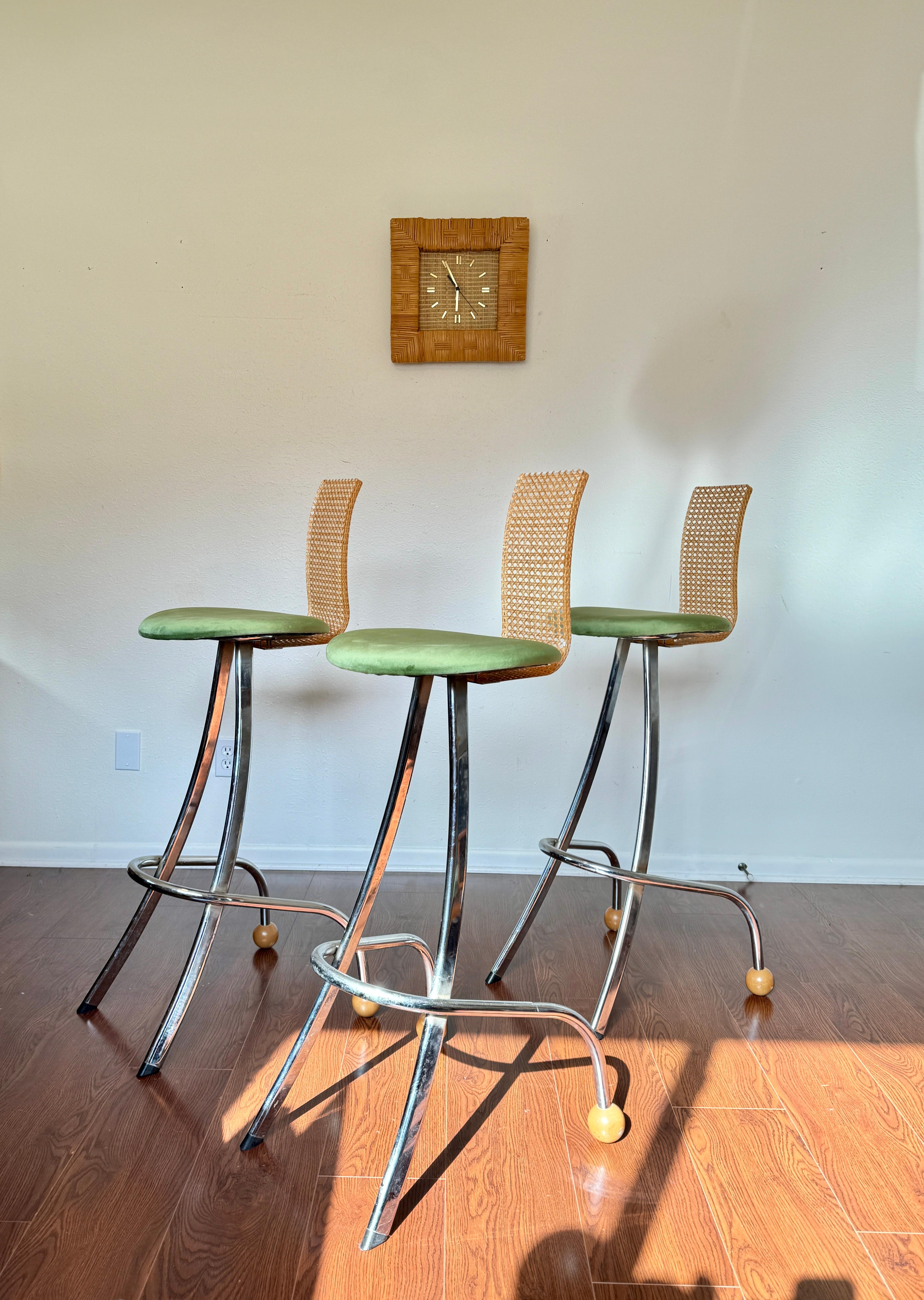 Rare vintage Memphis style French bar stools by Miriam, circa 1990s For Sale 2
