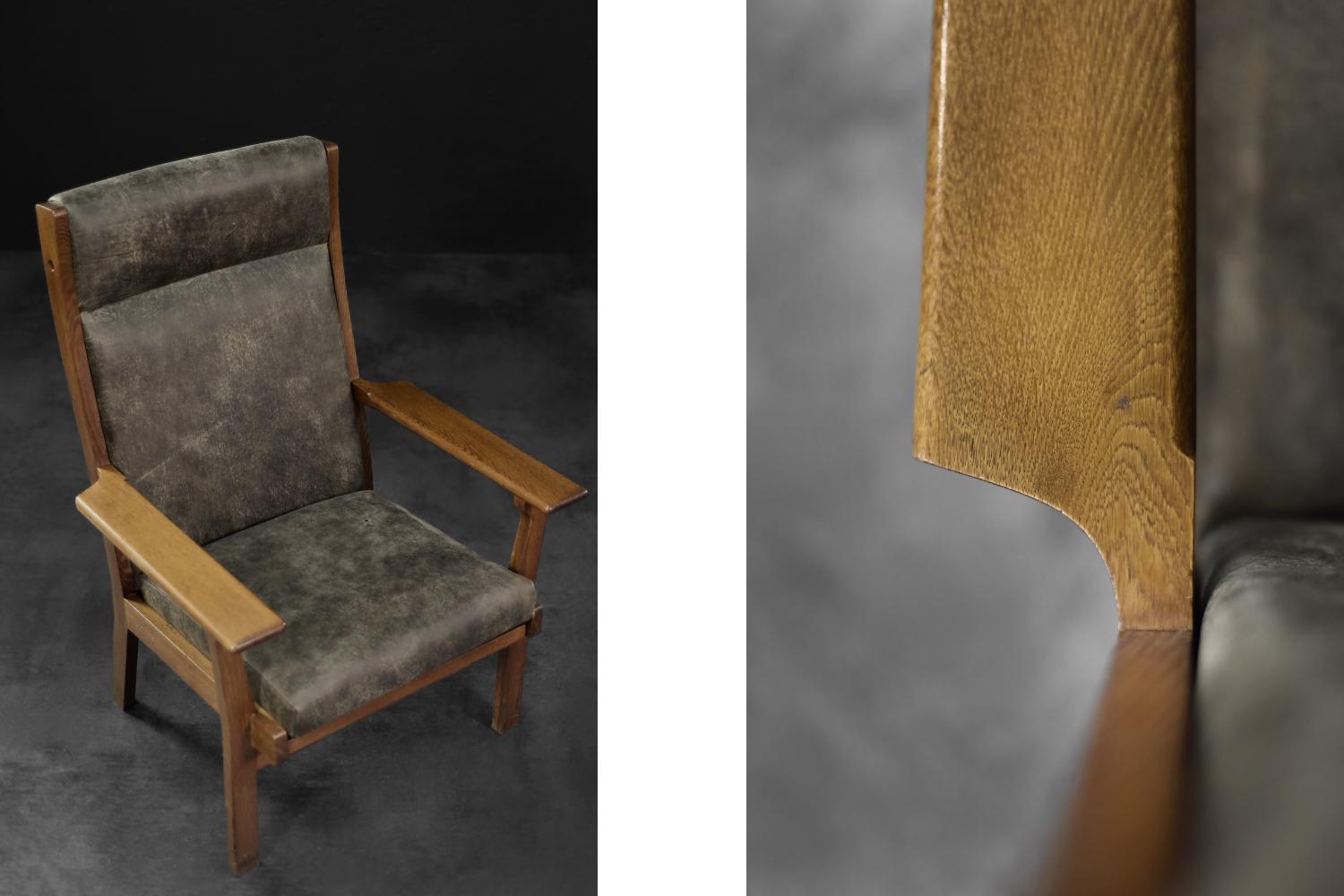 Seltener dänischer Moderner Sessel Modell GE 181 A von Hans J. Wegner aus der Jahrhundertmitte (Leder) im Angebot