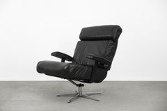 Rare Vintage Mid-Century German Modern Office Swivel Leather Easy Chair, 1960s
