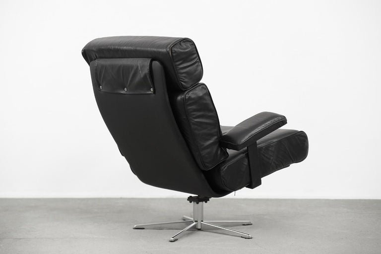 Metal Rare Vintage Mid-Century German Modern Office Swivel Leather Easy Chair, 1960s For Sale
