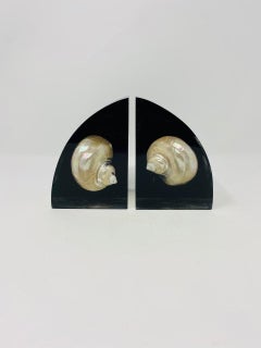 Rare Vintage Mid Century Lucite Bookends with Embedded Sea Shells