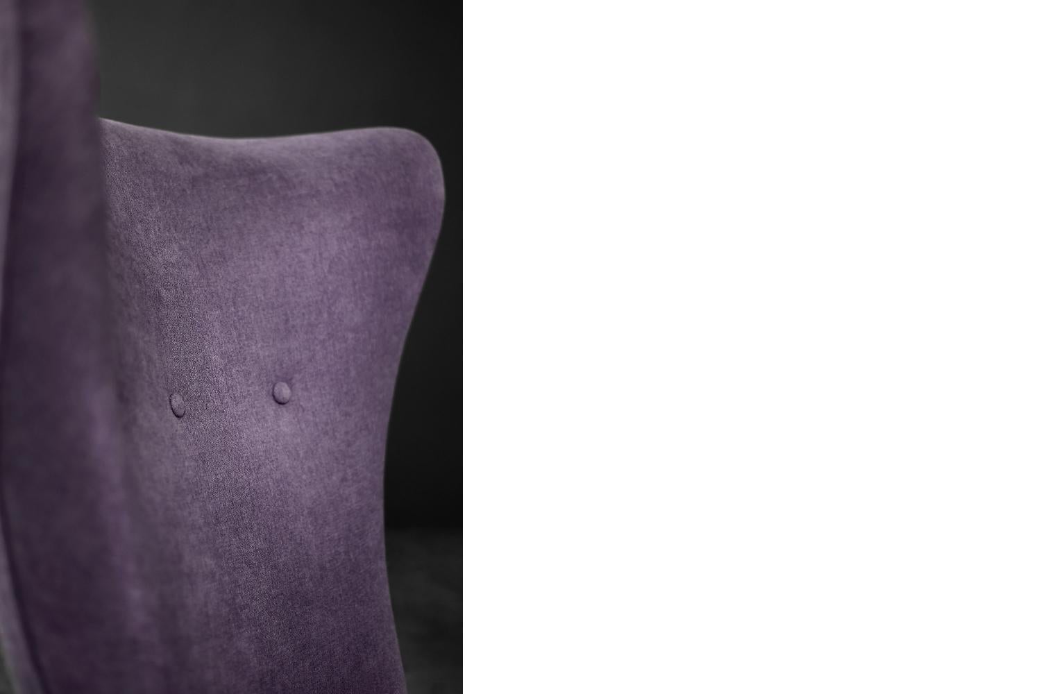 Rare Vintage Mid-Century Scandinavian Modern Oak&Purple Fabric High Wing Chair For Sale 1