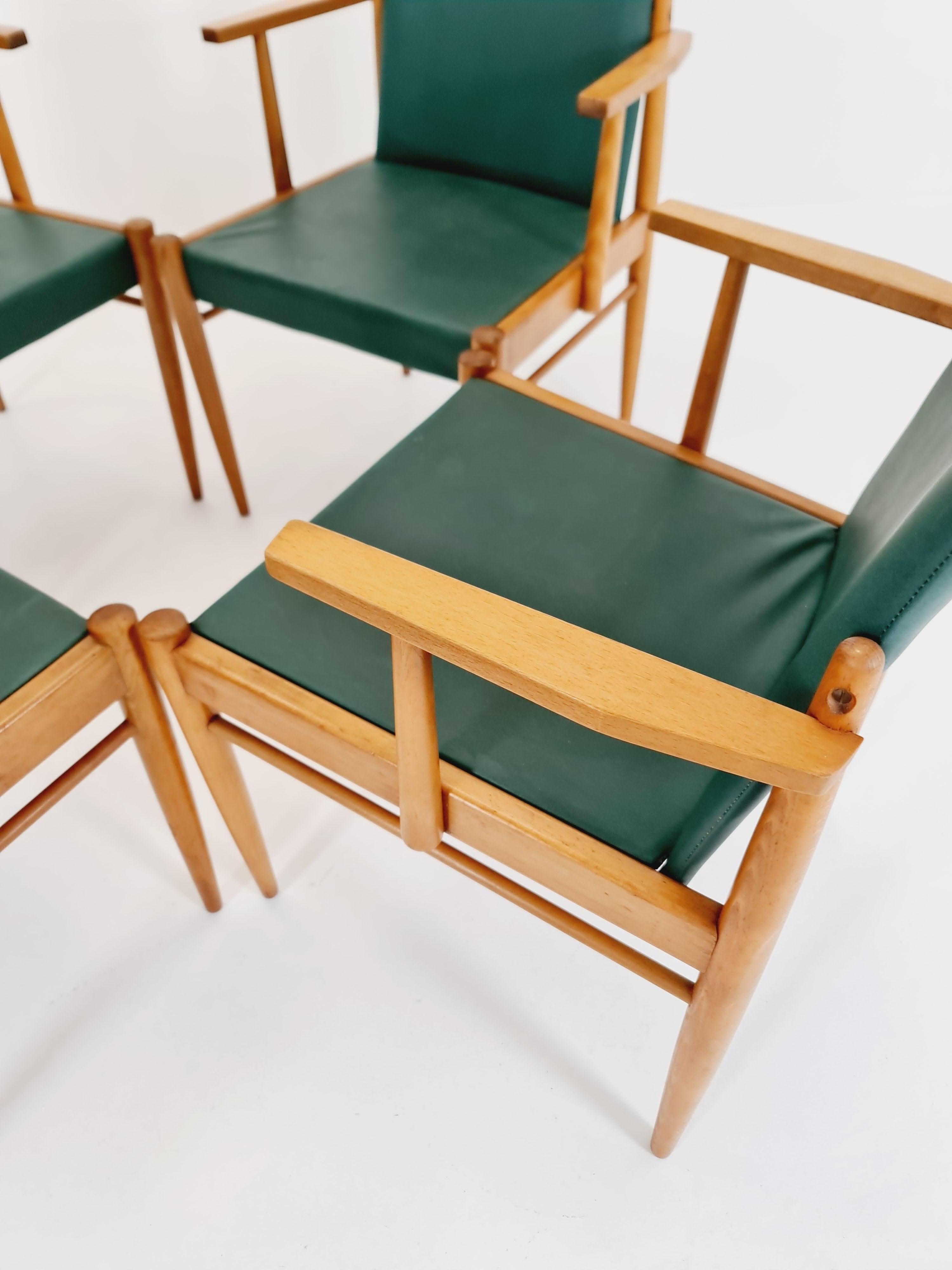 Raro Vintage de mediados de siglo alemán haya Sillón conjunto de 4 , 1950s en venta 3