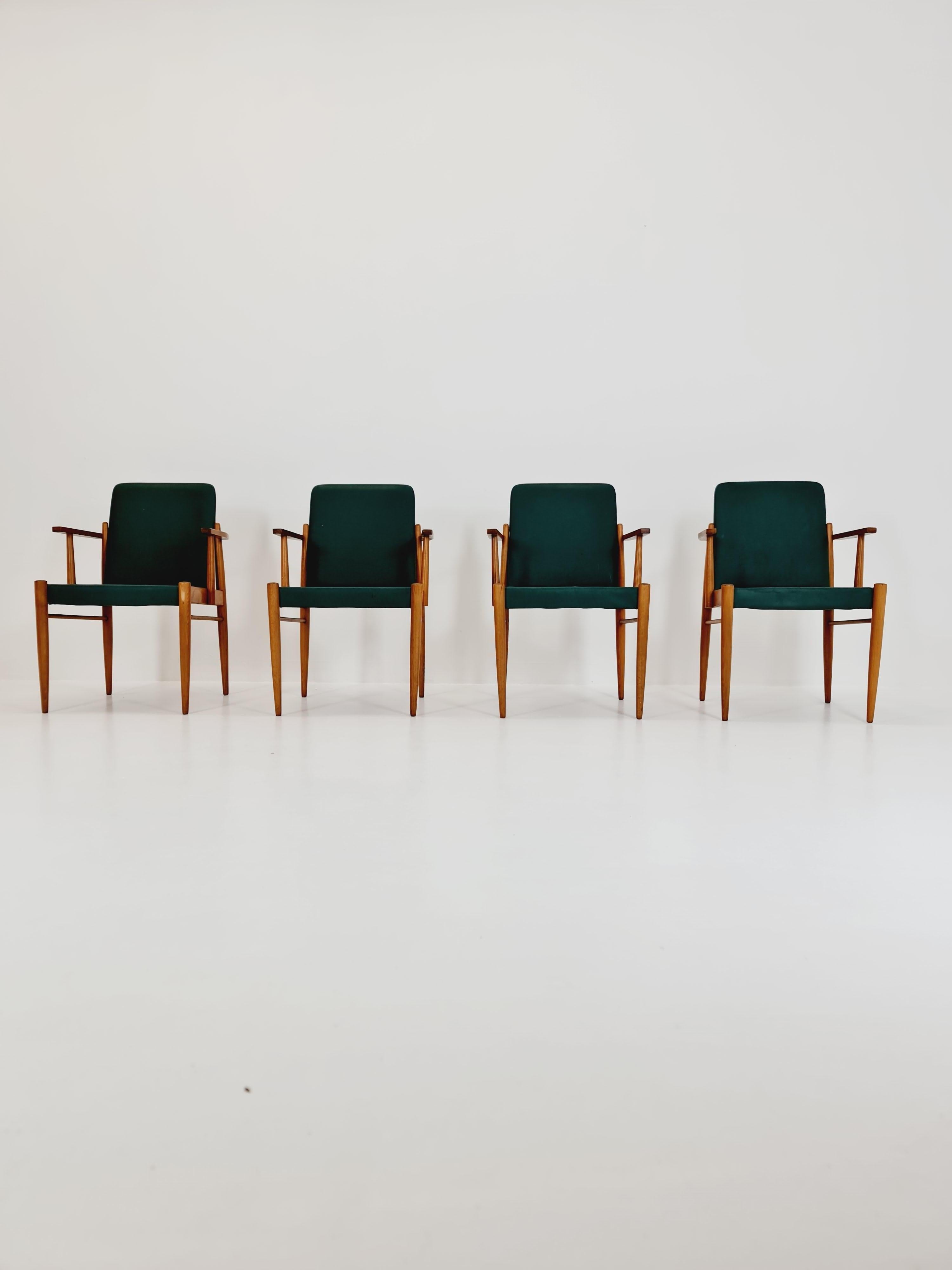 Raro Vintage de mediados de siglo alemán haya Sillón conjunto de 4 , 1950s en venta 4