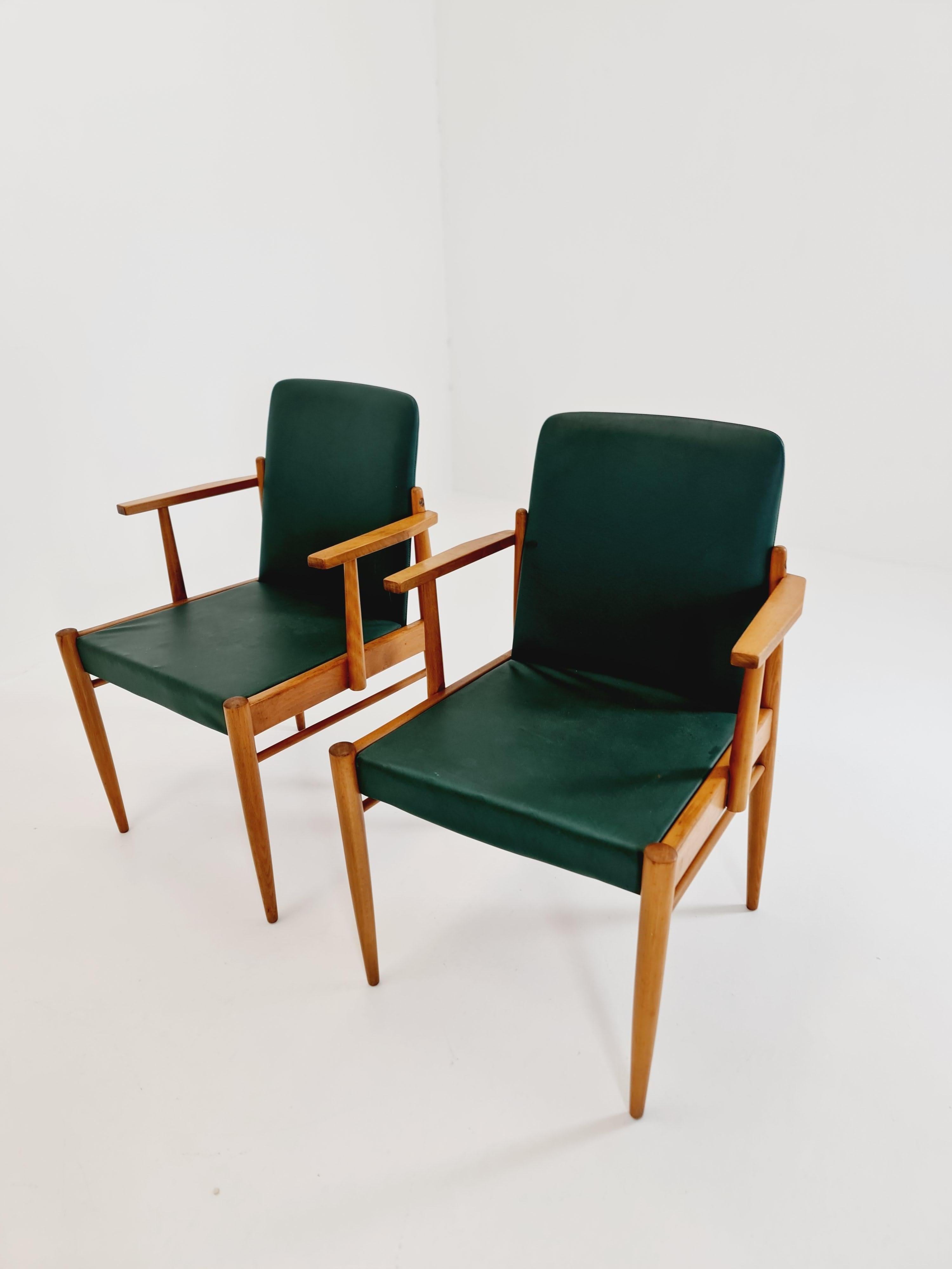 Raro Vintage de mediados de siglo alemán haya Sillón conjunto de 4 , 1950s Alemán en venta