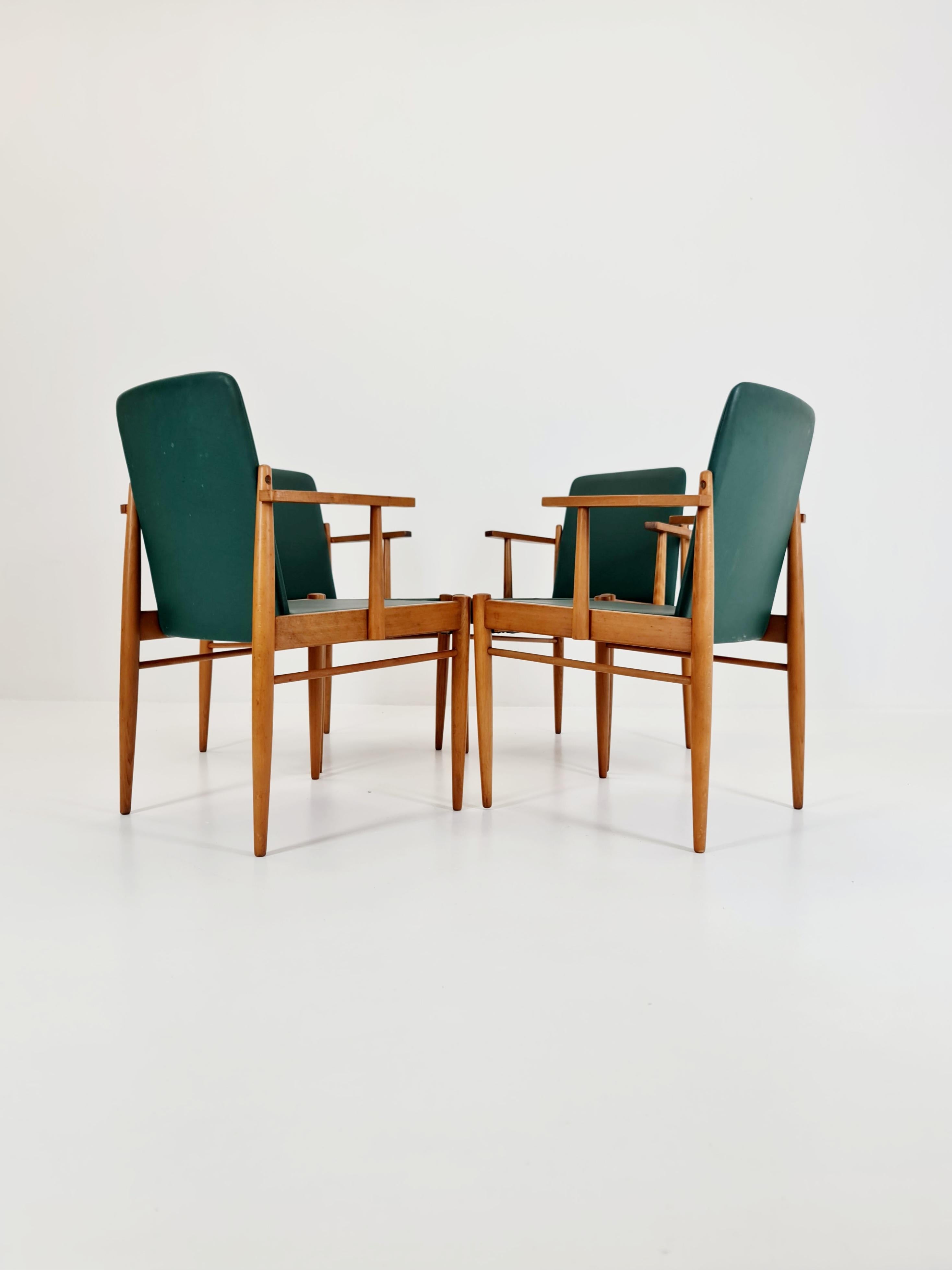 Raro Vintage de mediados de siglo alemán haya Sillón conjunto de 4 , 1950s mediados del siglo XX en venta
