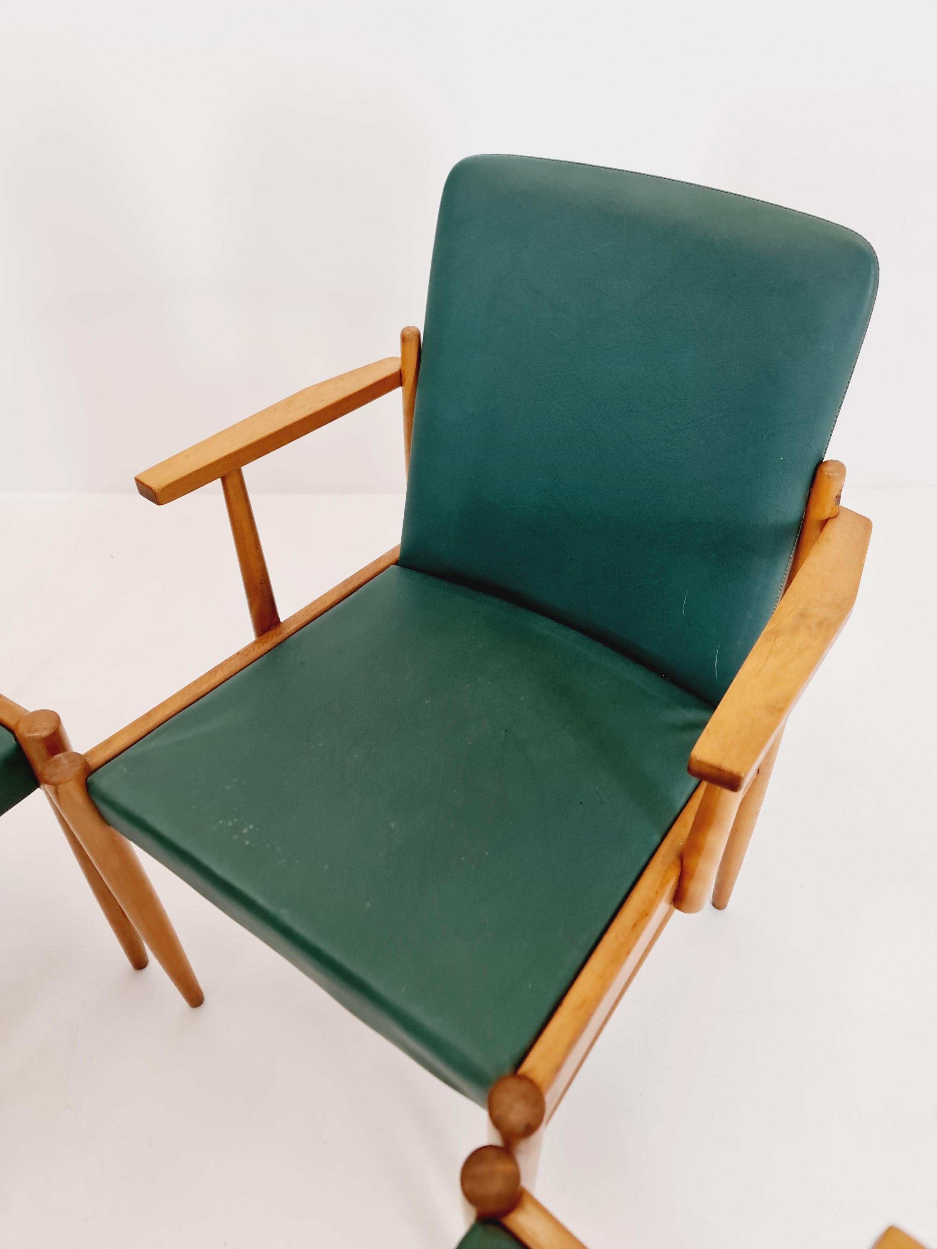 Raro Vintage de mediados de siglo alemán haya Sillón conjunto de 4 , 1950s en venta 1
