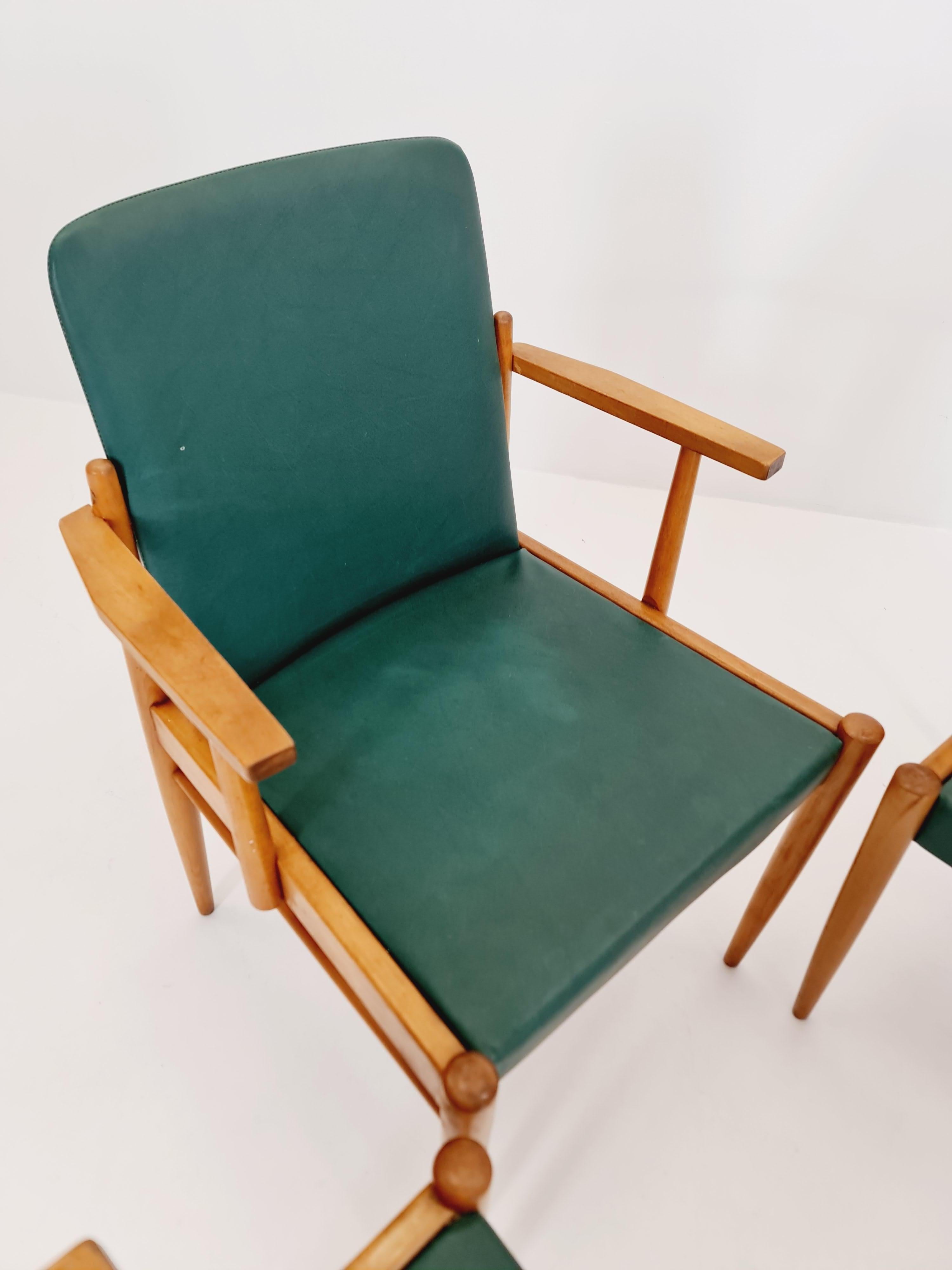 Raro Vintage de mediados de siglo alemán haya Sillón conjunto de 4 , 1950s en venta 2