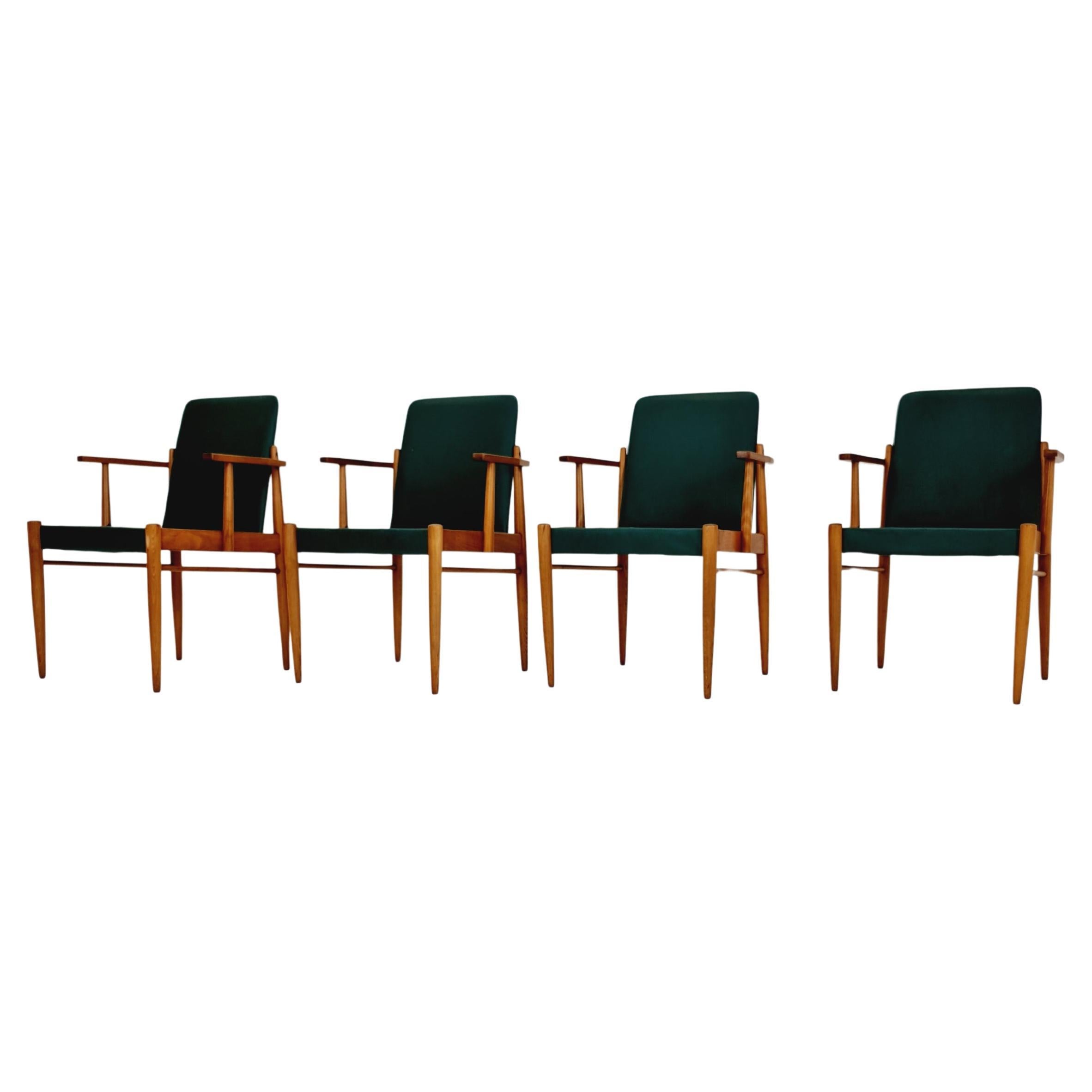 Rare Vintage Midcentury German beech Armchair set of 4 , 1950s
