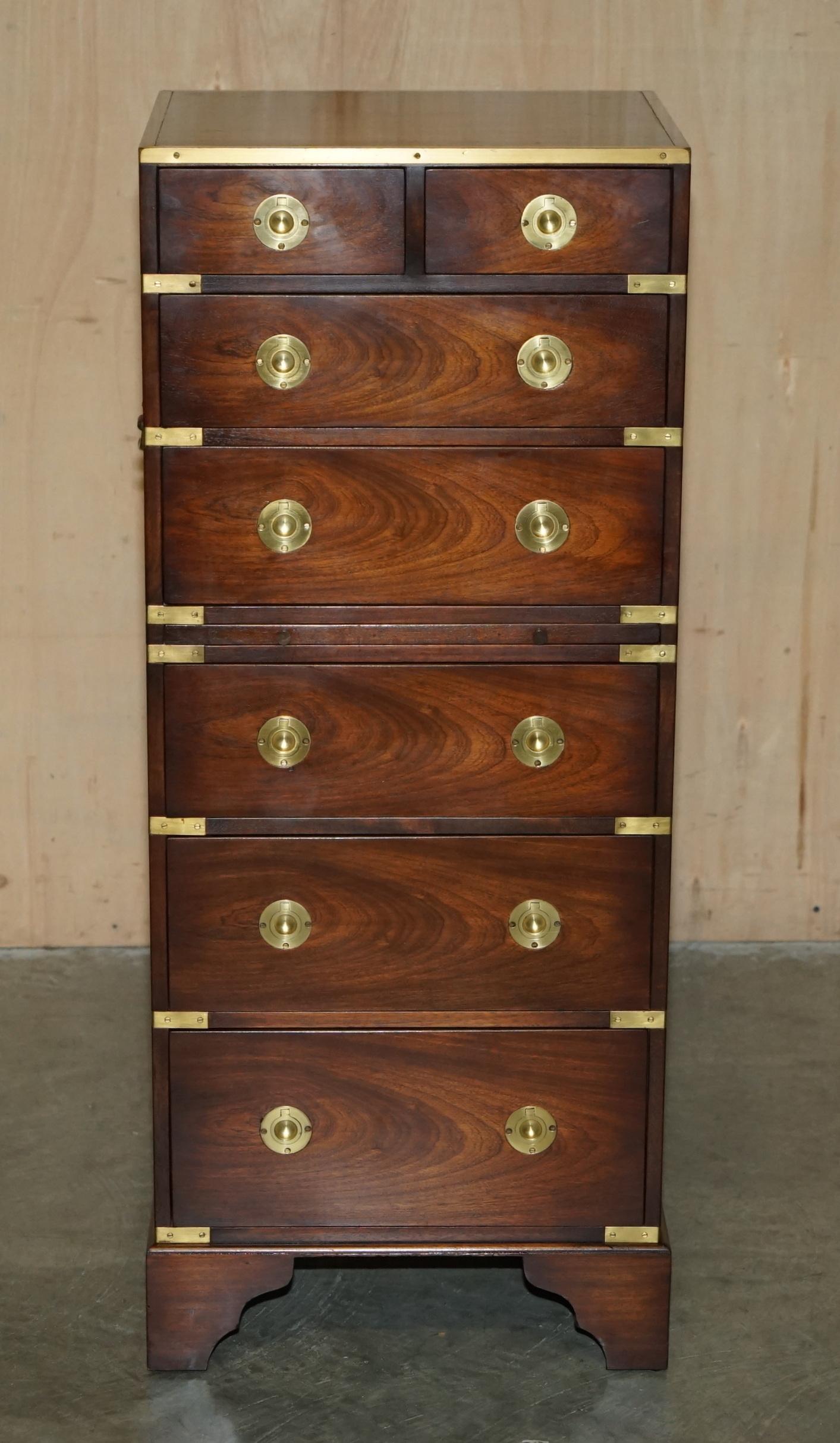 Hand-Crafted RARE VINTAGE MiLITARY CAMPAIGN TALLBOY CHEST OF DRAWERS GREEN LEATHER SLIP TRAY