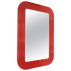 Rare miroir vintage avec cadre en plastique rouge par Anna Castelli pour Kartell:: années 1960