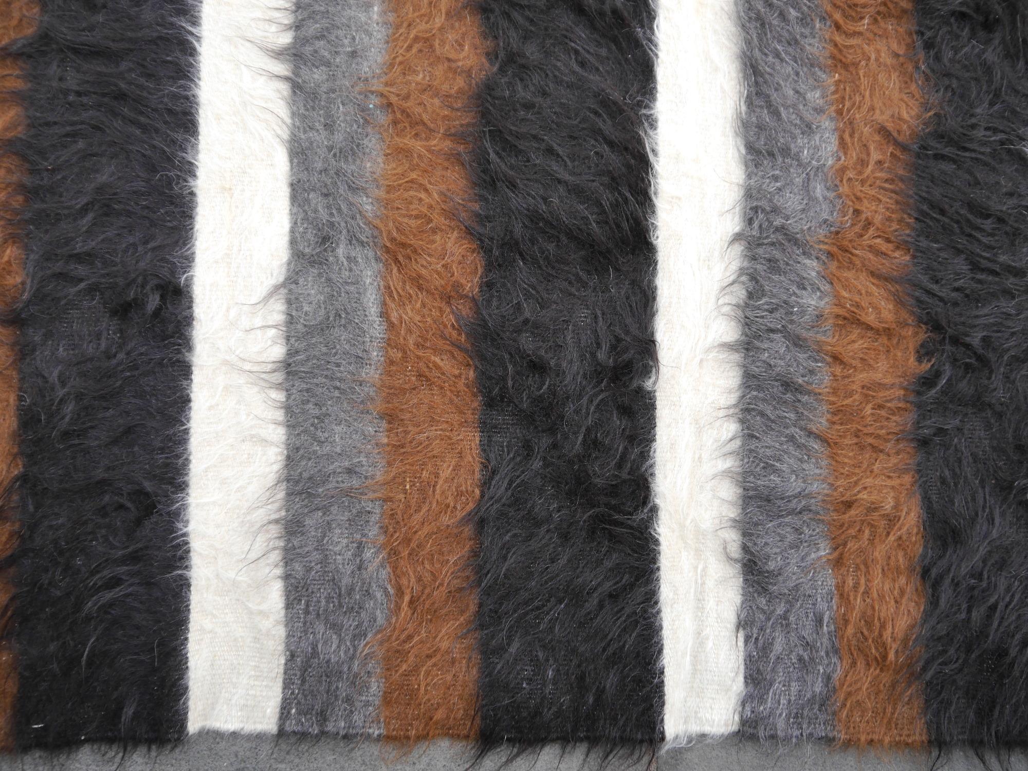 Rare Vintage Mohair Blanket Kilim Rug Turkey Beige Brown Grey Black For Sale 2