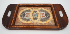 RARE VINTAGE MORPHO BUTTERFLY TRAY HANDMADE BY A DEVIL'S ISLAND PRISONER 1940's