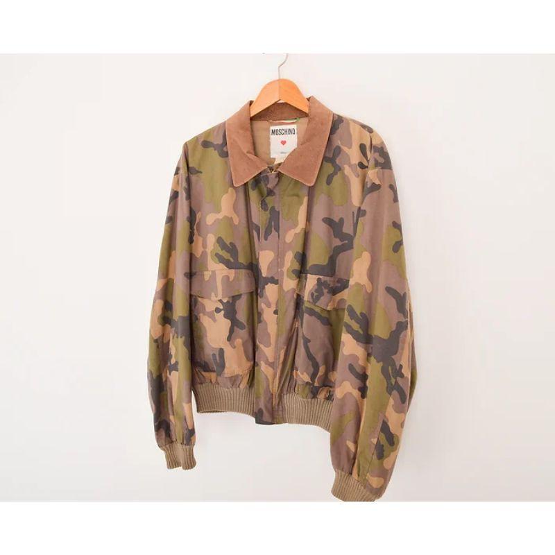 Rare Vintage Moschino 1980's Archival Camouflage Bomber Jacket In Excellent Condition For Sale In Sheffield, GB