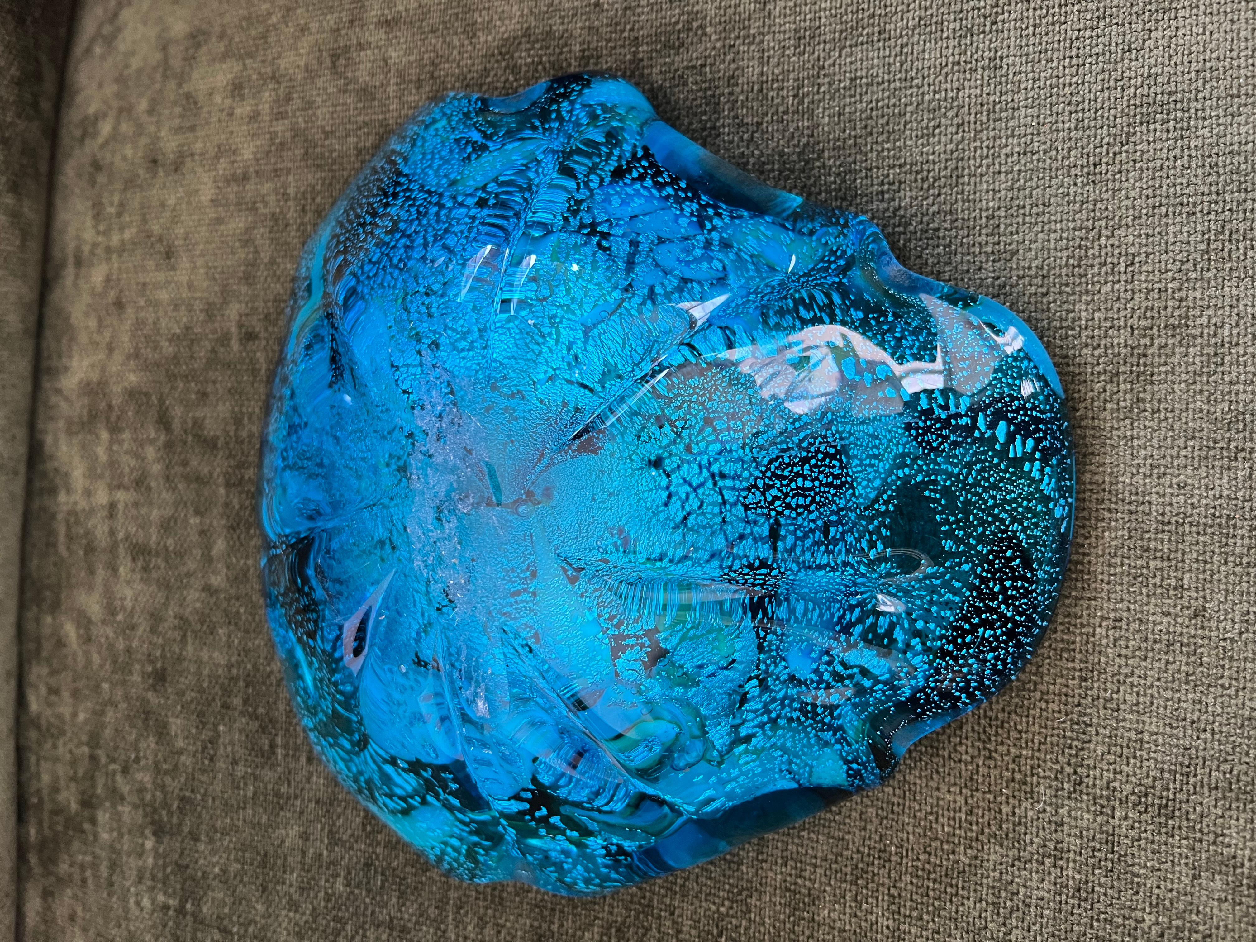 Seltene Vintage Murano Natürlich Blau Tutti Frutti  Taschentuchschüssel, CIRCA 1960 4