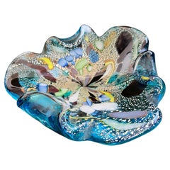 Raro Vintage Murano Nature Blu Tutti Frutti Ciotola a forma di fazzoletto, CIRCA 1960