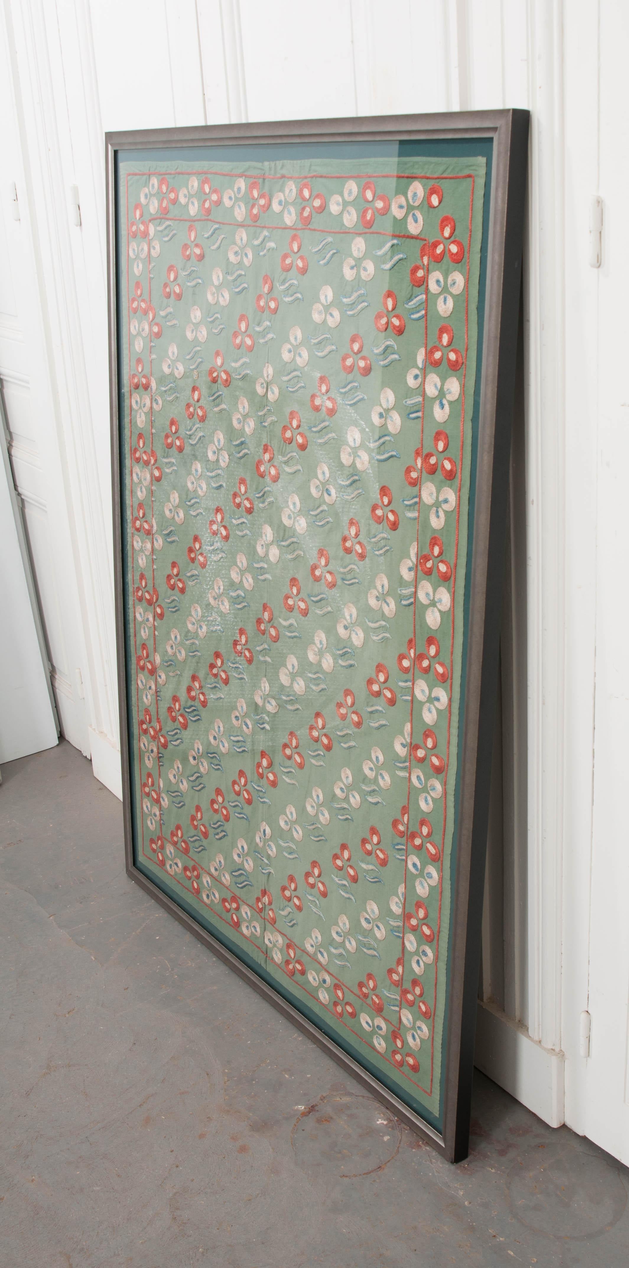Uzbek Rare Vintage “Nim Suzani” Embroidered Textile Panel