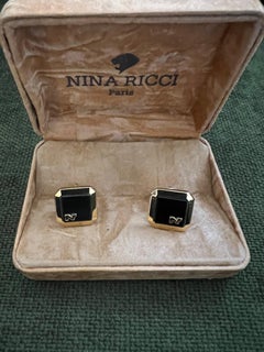Rari gemelli d'oro e neri d'epoca Nina Ricci Logo Circa "1980" Custodia originale